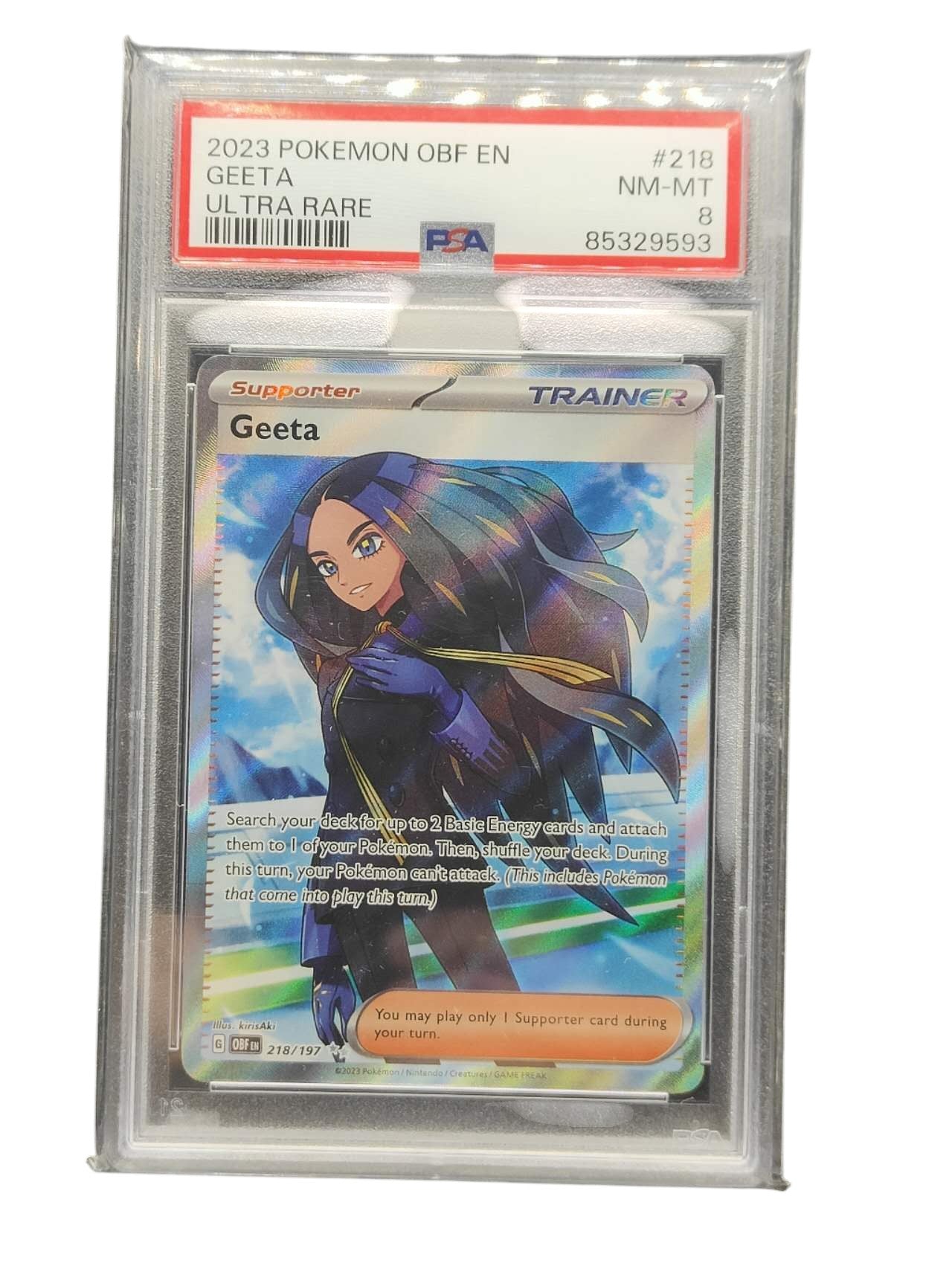 PSA 8 Pokémon TCG Geeta Sv03: Obsidian Flames 218/197 Holo Ultra Rare