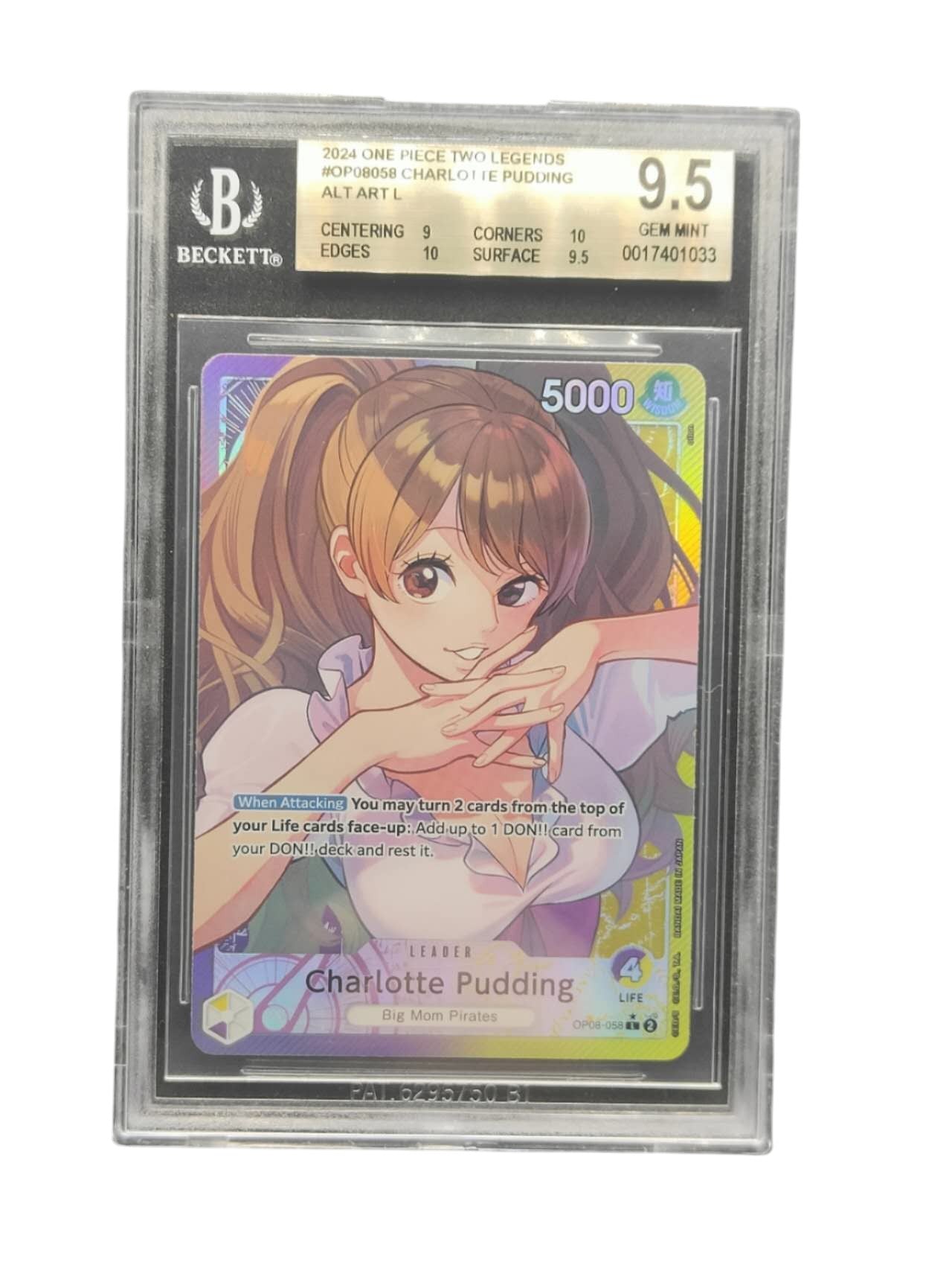 BGS 9.5 One Piece Card TCG Legends OP08-058 Charlotte Pudding Alt Art Leader