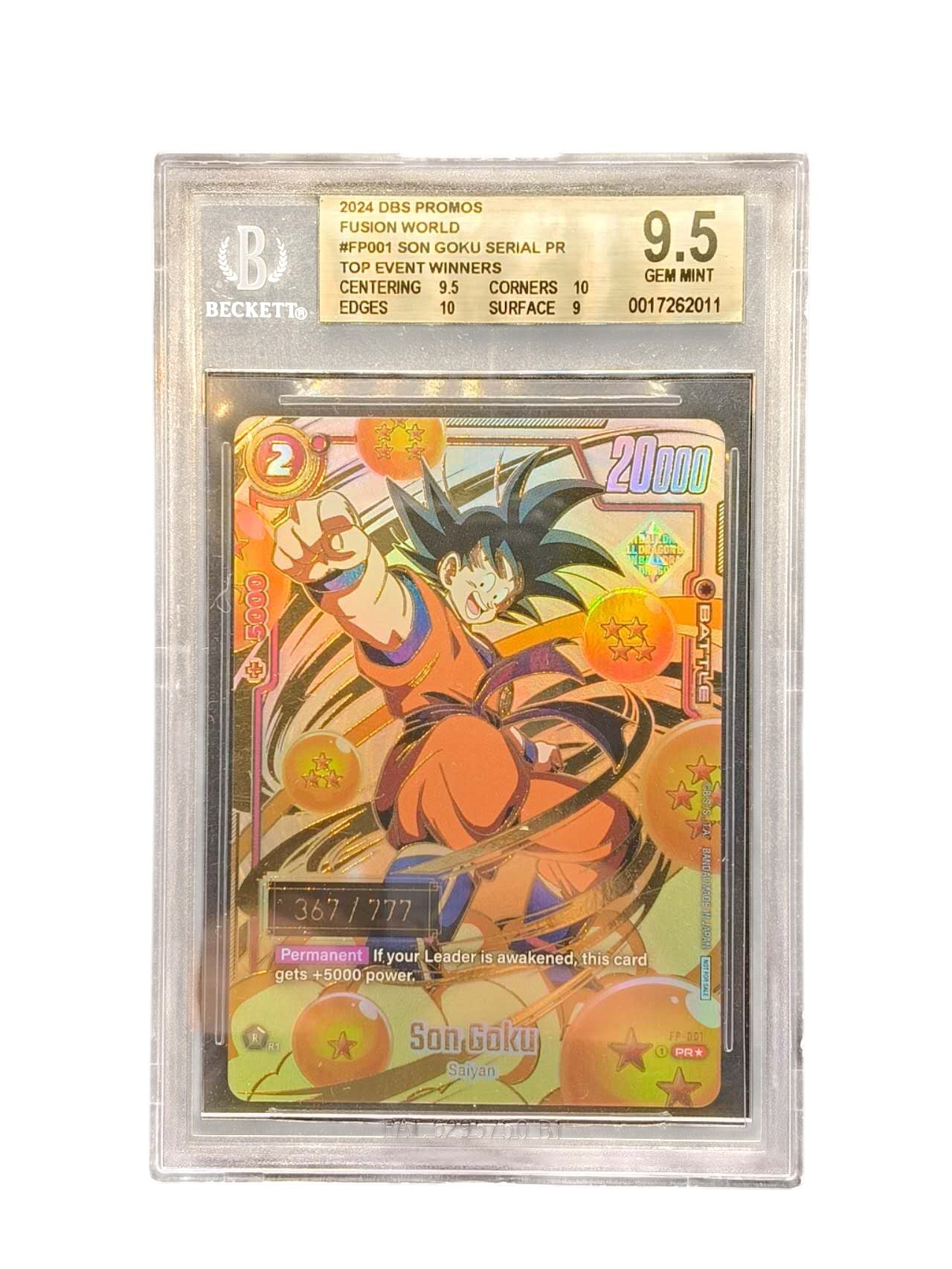 BGS 9.5 2024 Dbs Promos Fusion World Son Goku Serial Top Event Winners FP-001