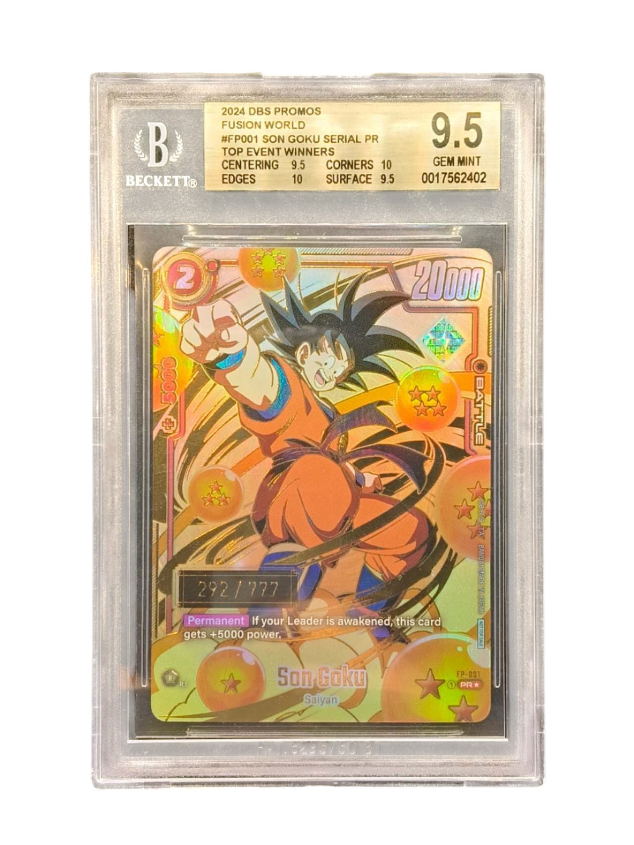 BGS 9.5 2024 Dbs Promos Fusion World Son Goku Serial Top Event Winners FP-001