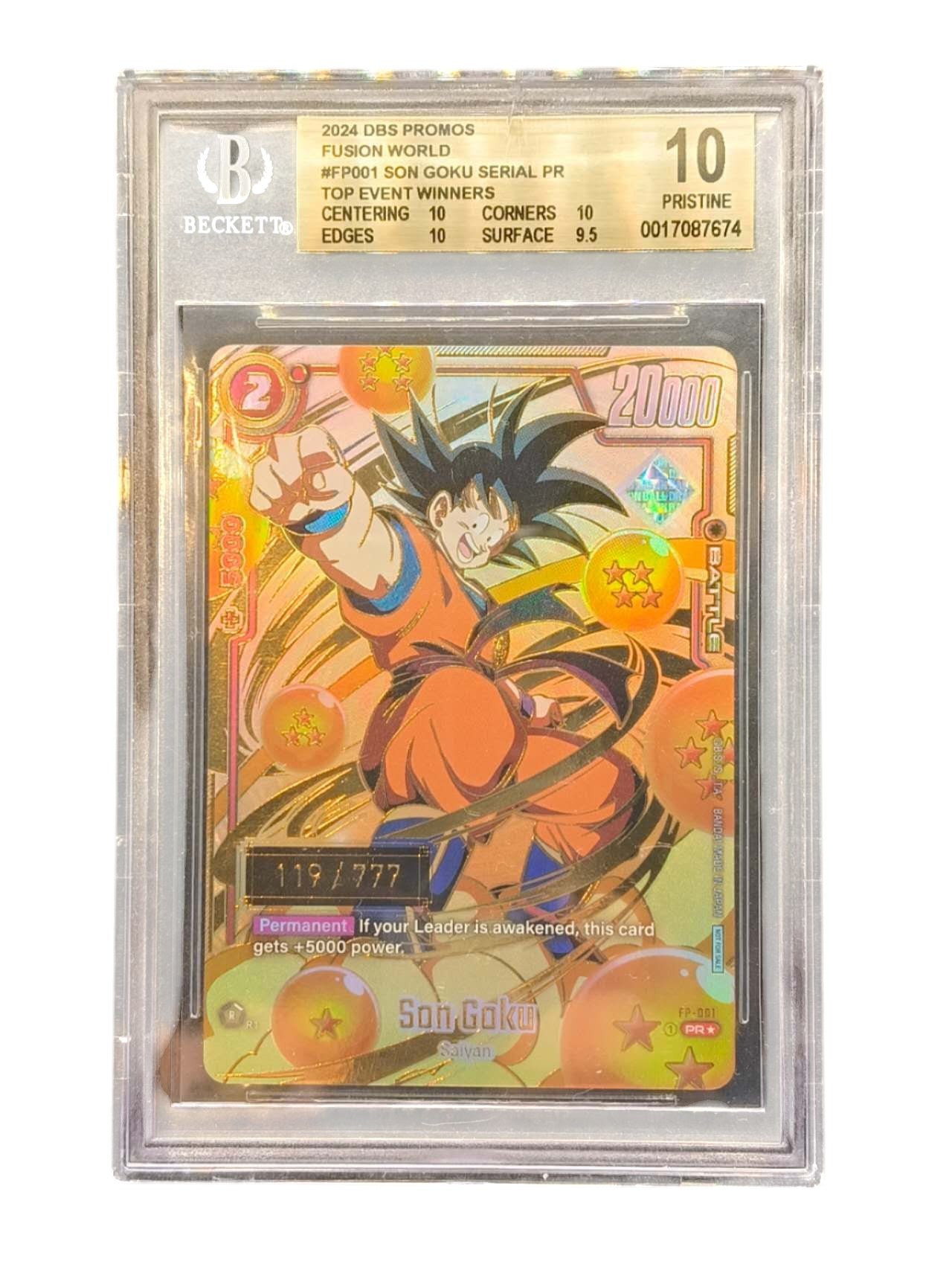 BGS 10 2024 Dbs Promos Fusion World Son Goku Serial Top Event Winners FP-001
