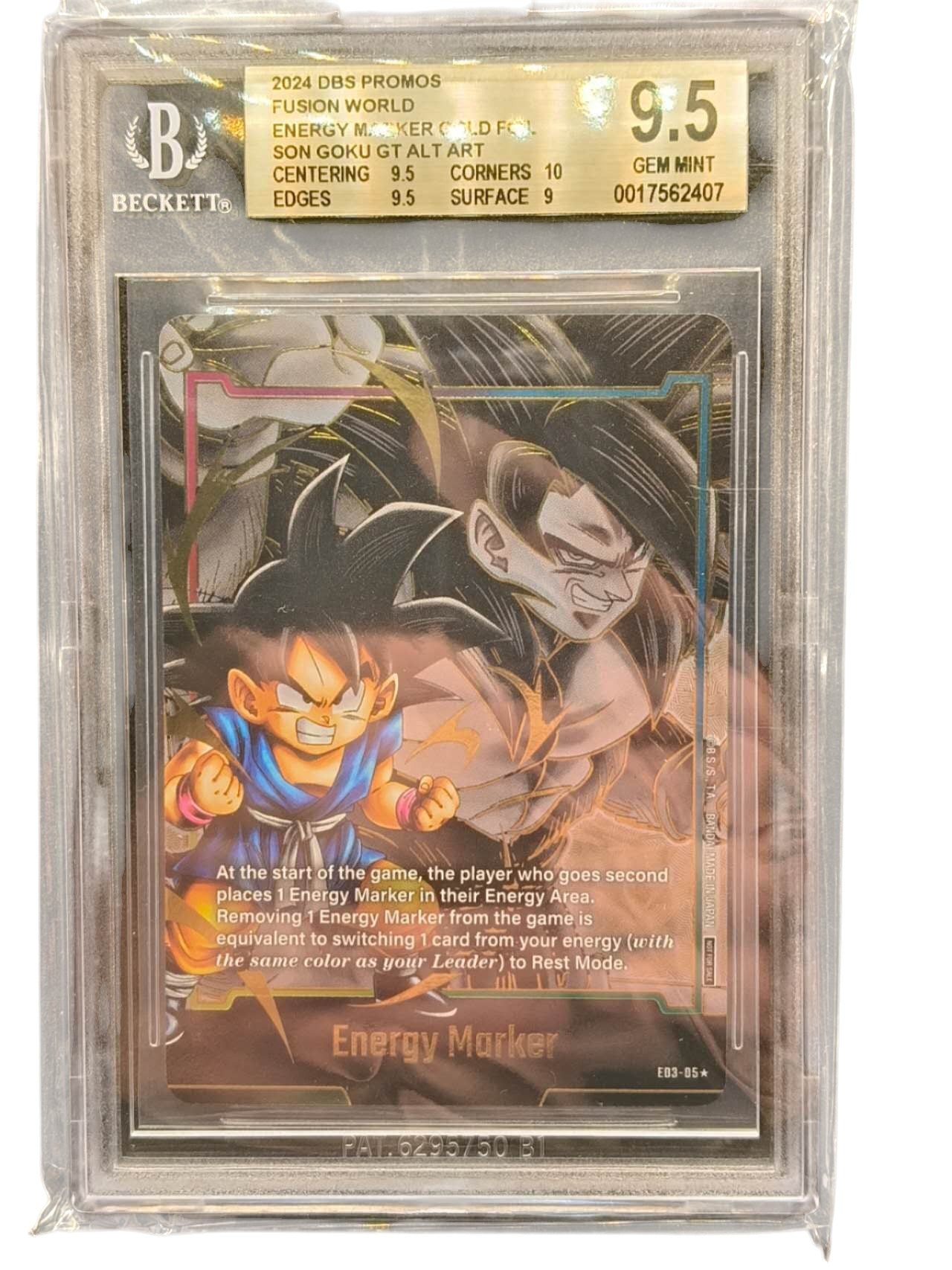 BGS 9.5 E03-05 Son Goku GT Dragon Ball Super Fusion World Raging Roar Gold Energy Marker