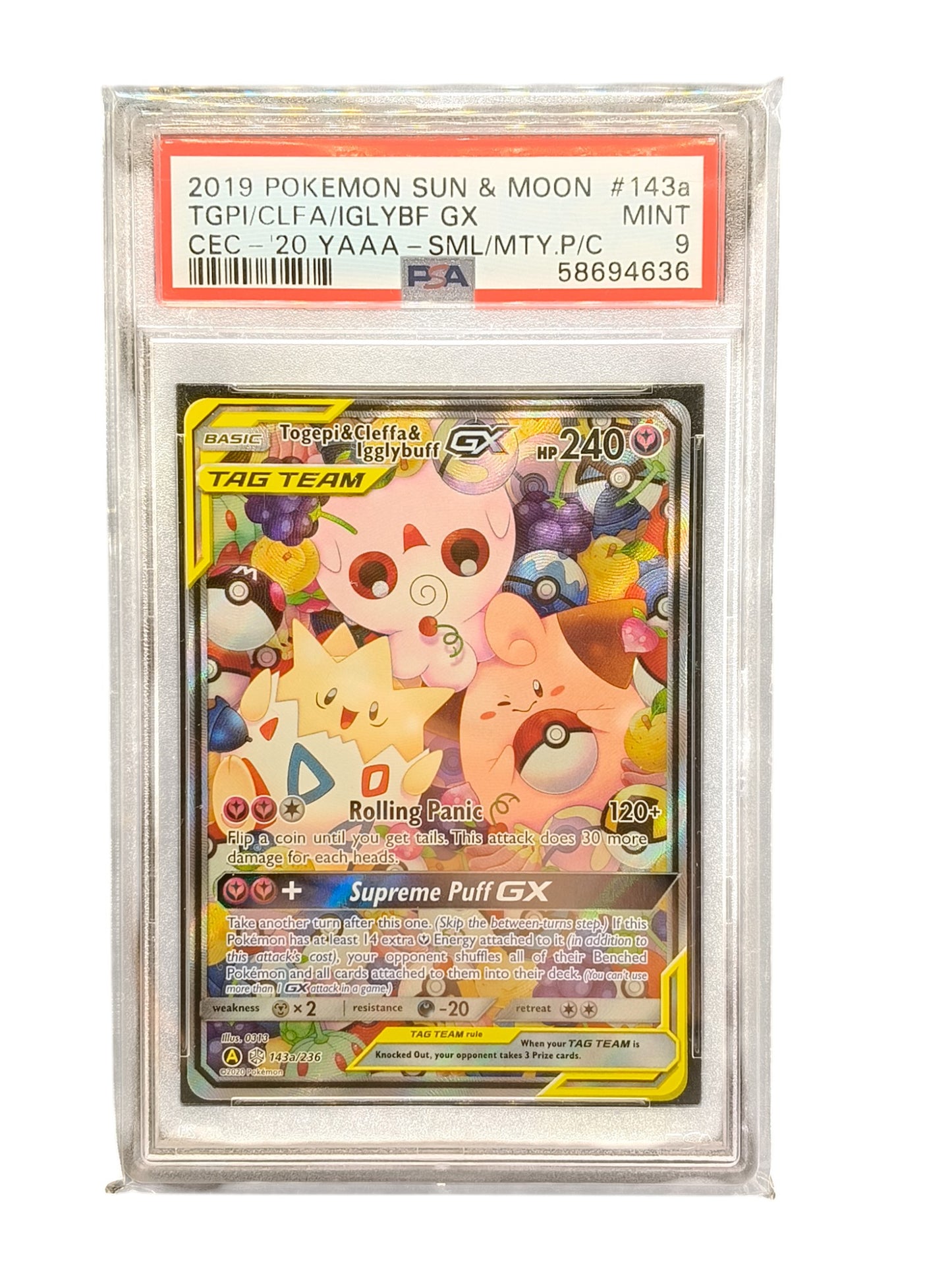 PSA 9 Togepi & Cleffa & Igglybuff GX 143a/236 Tag Team Sun & Moon Pokemon TCG