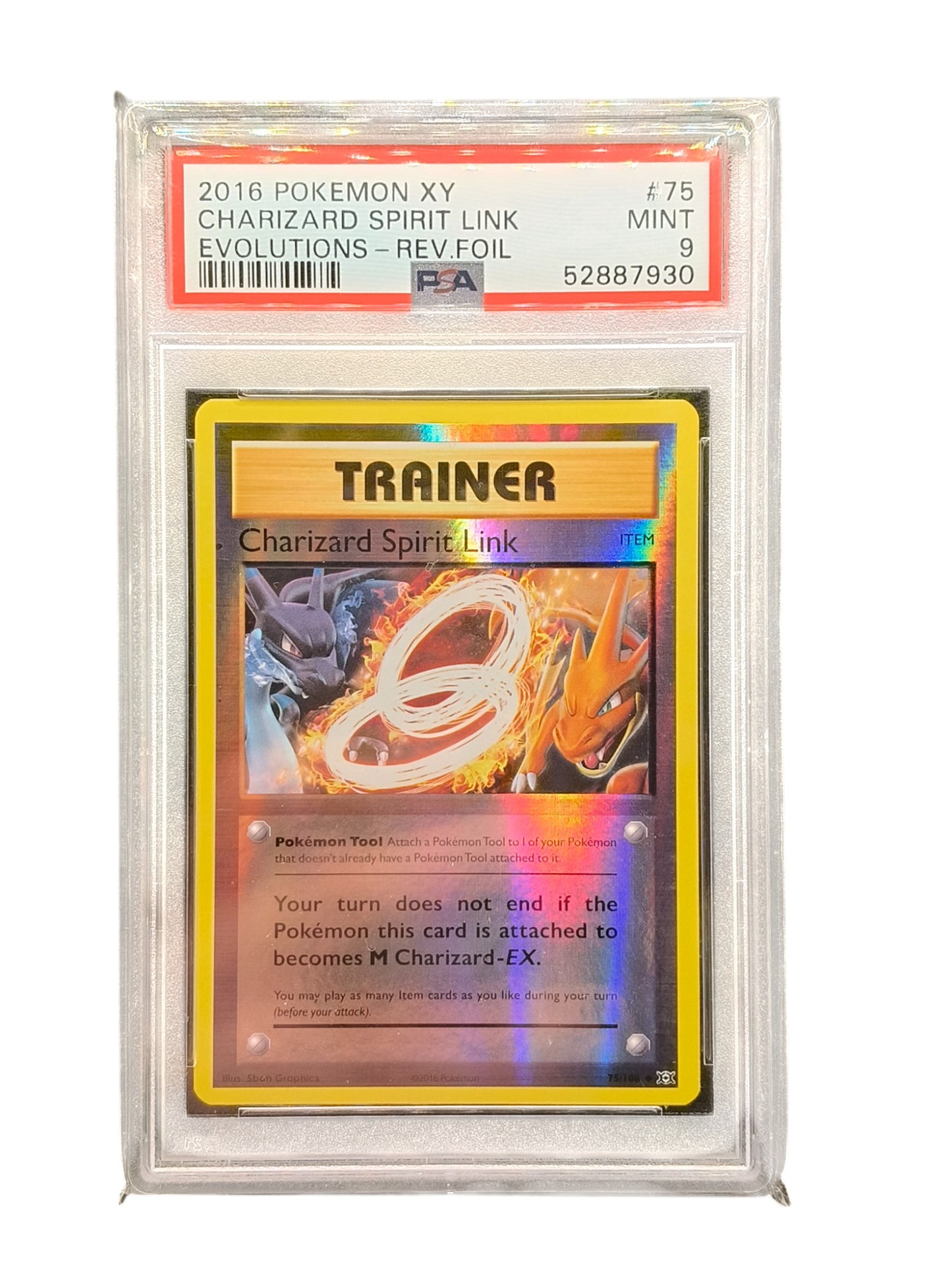 PSA 9 2016 Pokemon Charizard Spirit Link 75/108 Uncommon Reverse Holo XY Evolution