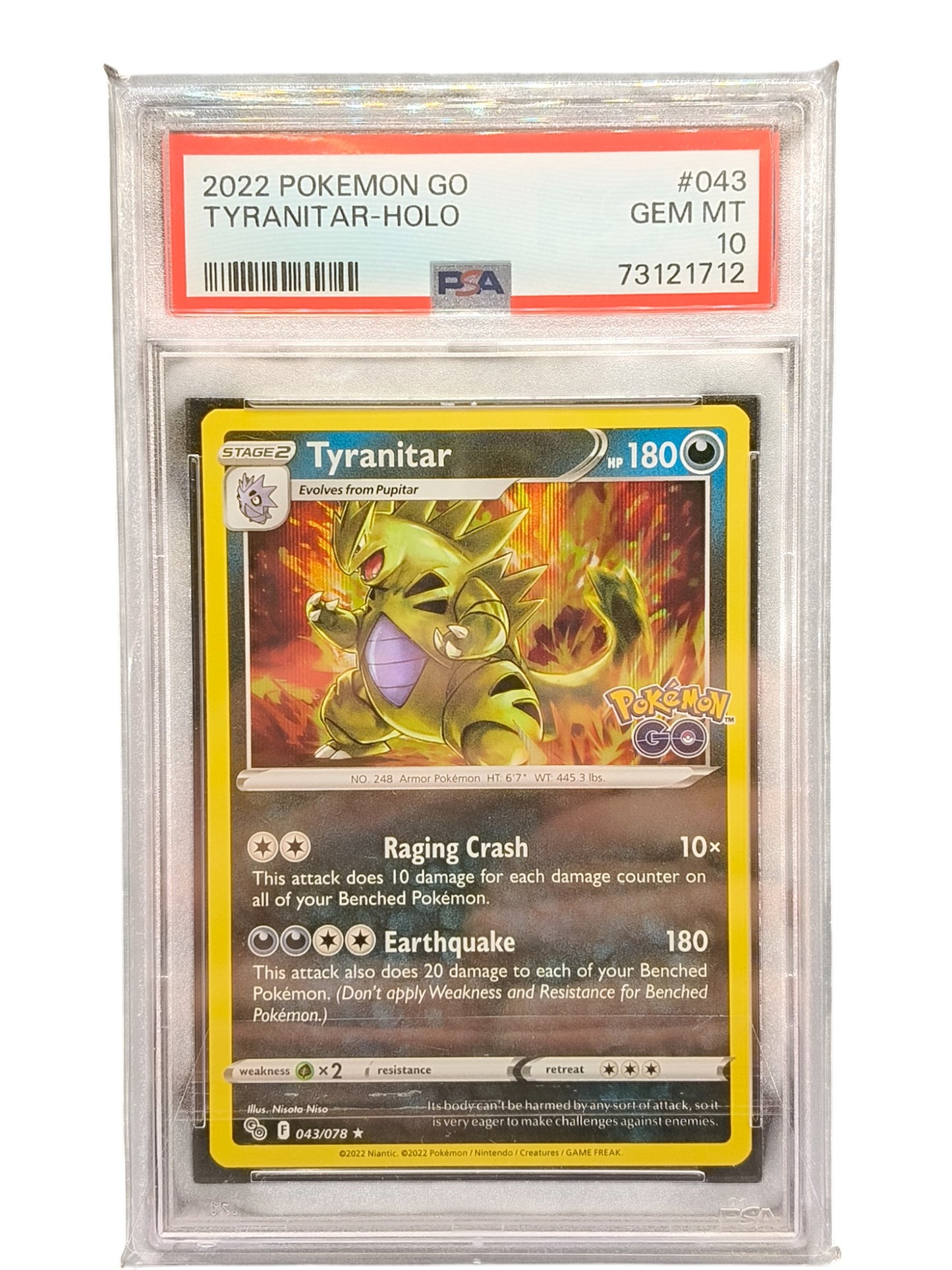 PSA 10 Tyranitar Pokemon GO 043/078 Reverse Holo Holo Rare Graded