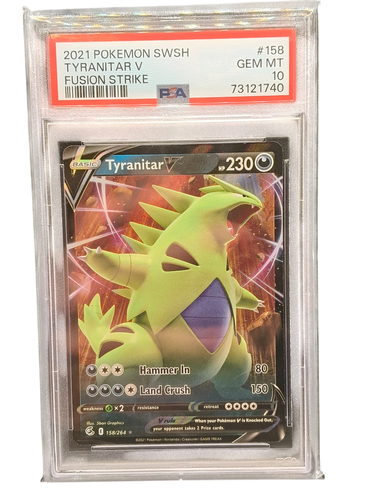 PSA 10 2021 Pokemon SWSH Fusion Strike Tyranitar V 158/264