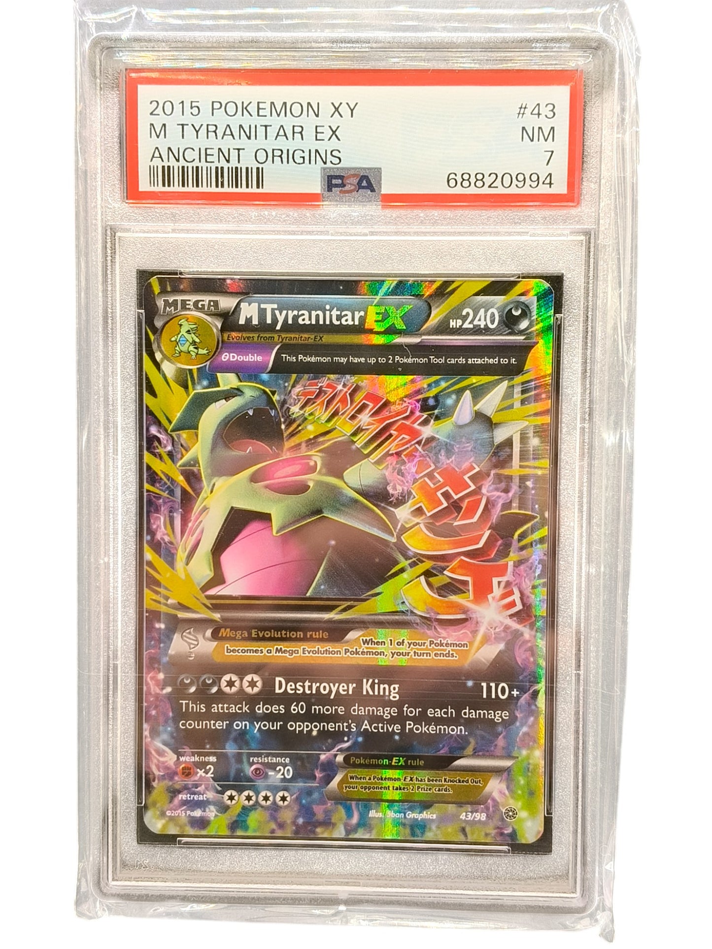 PSA 7 M Tyranitar EX 2015 XY Ancient Origins Set Ultra Rare Holo 43/98