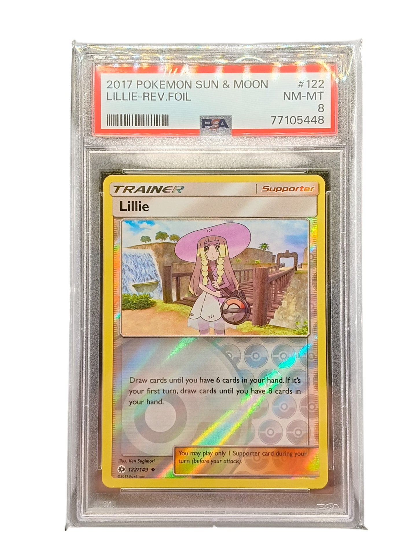 PSA 8 Lillie 122/149 Sun and Moon Reverse Holo Pokemon Card