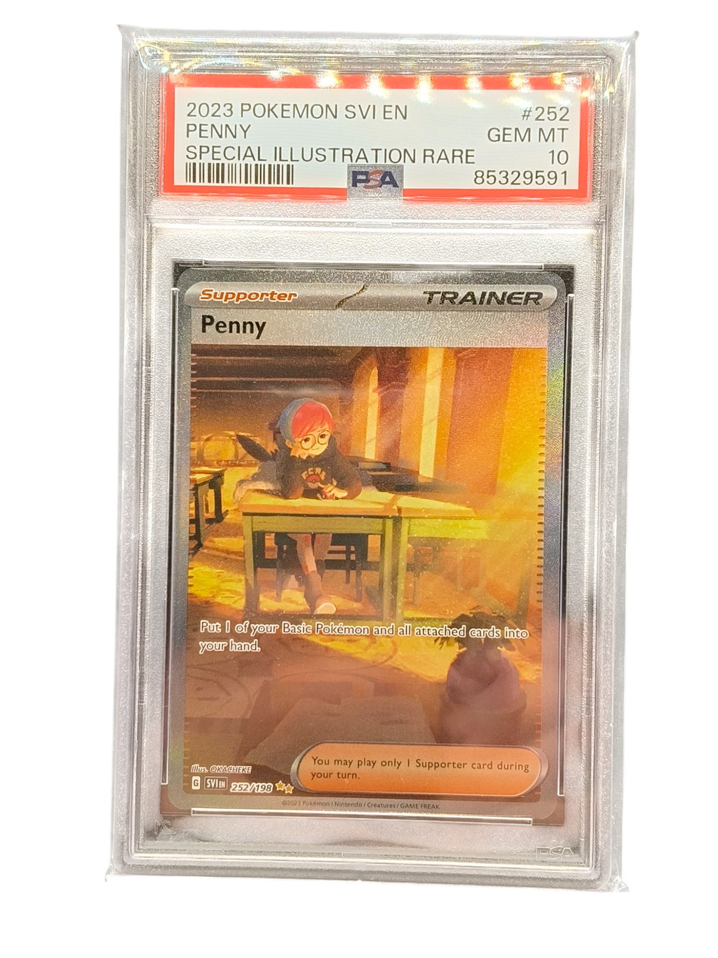 PSA 10 Penny 252/198 Scarlet Violet Full Art Trainer Holo