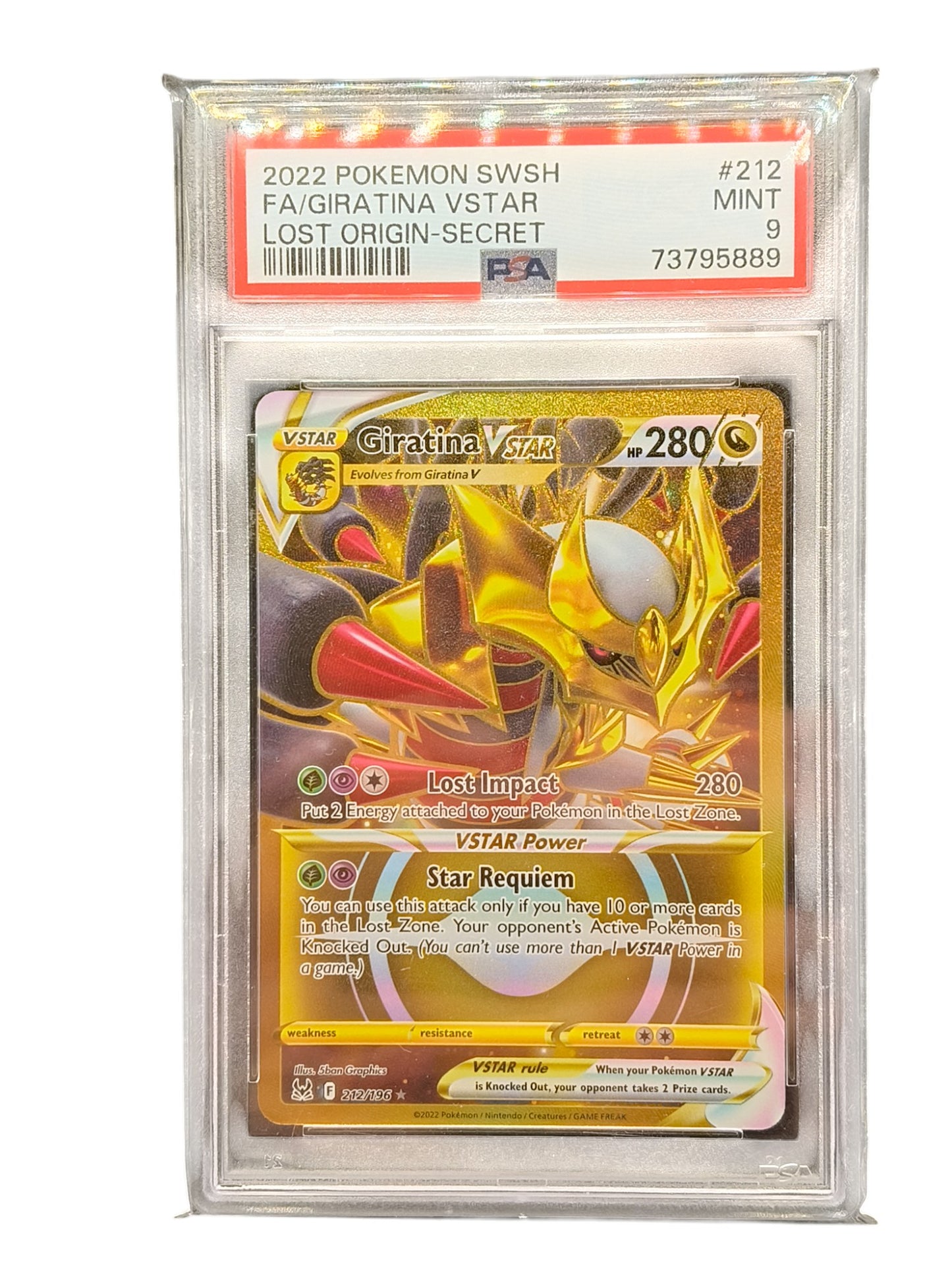 PSA 9 Giratina VSTAR 212/196 Lost Origin Secret Rare Gold POKEMON