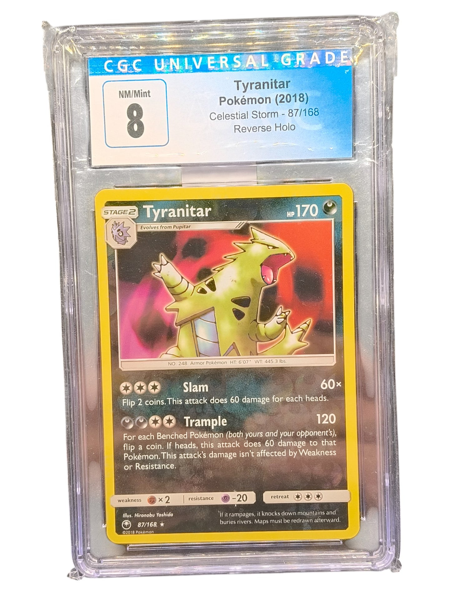 CGC 8 Pokémon TCG Tyranitar Celestial Storm 87/168 Holo Rare