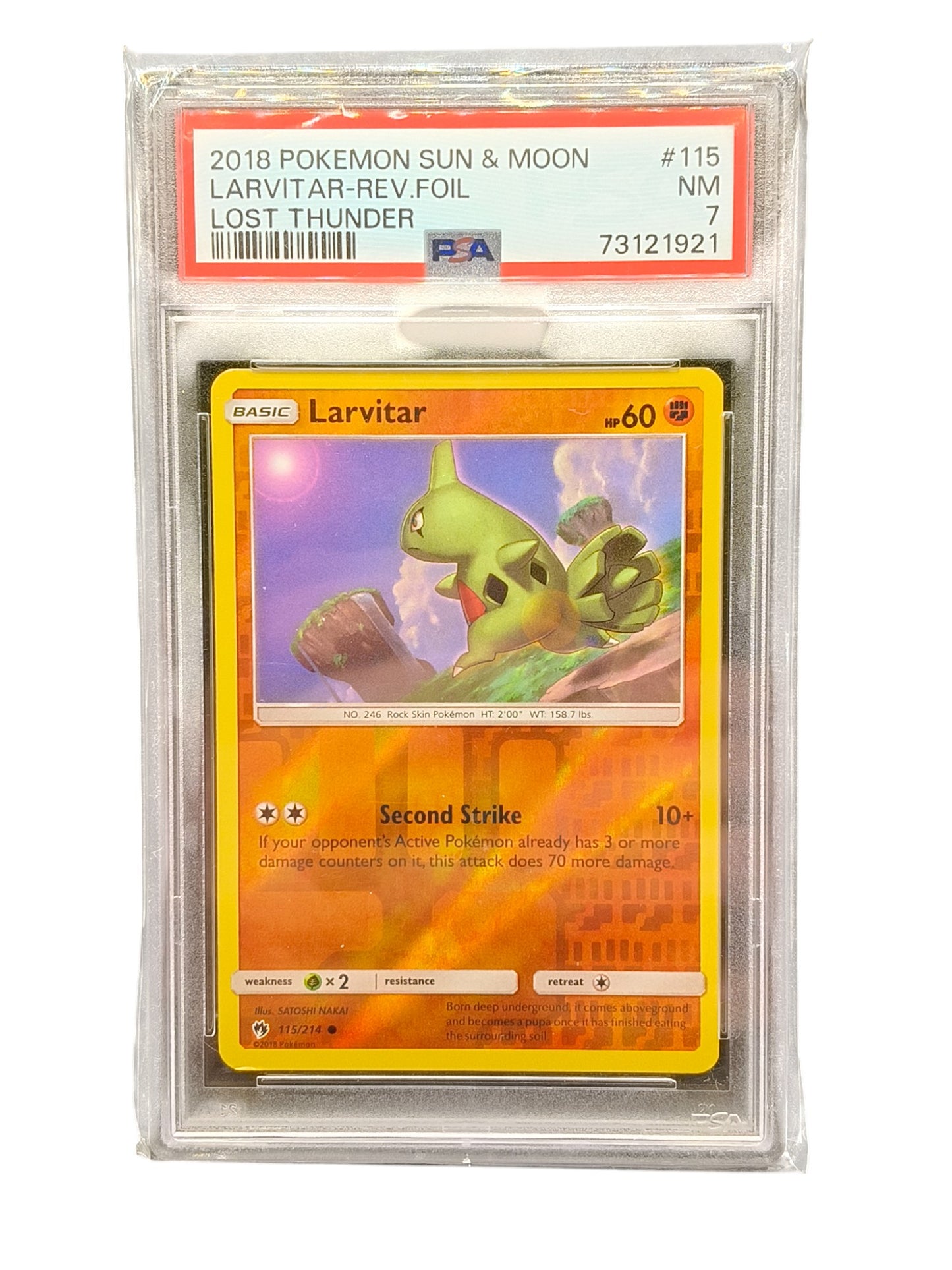 PSA 7 2018 Pokemon Sun & Moon Larvitar Rev.Foil Lost Thunder 115/214