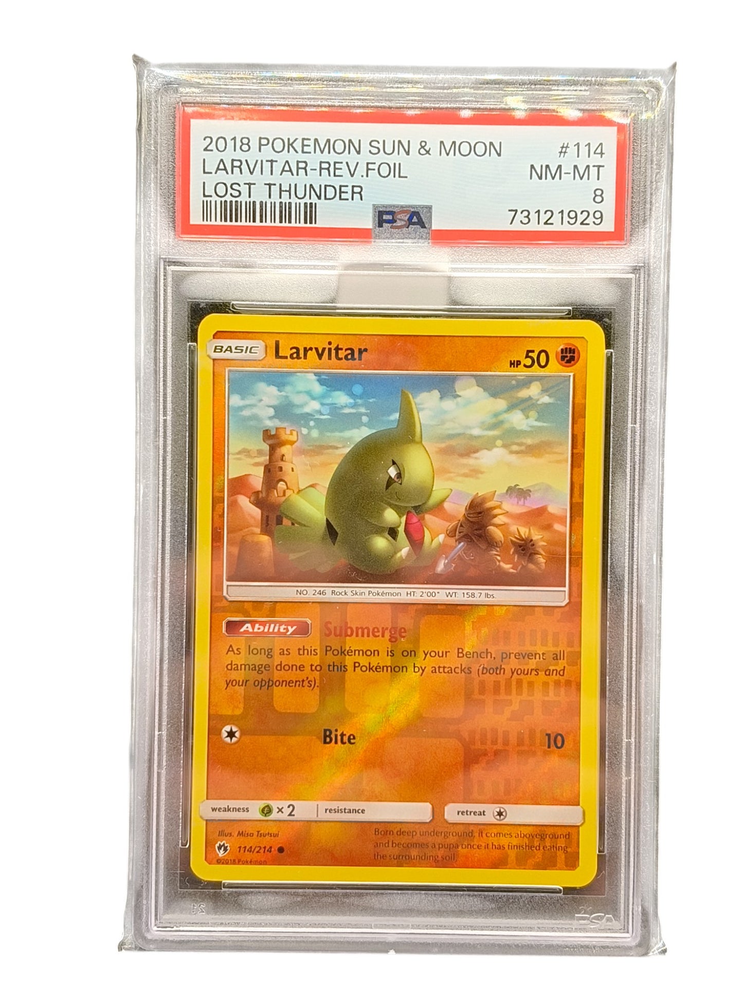 PSA 8 2018 Pokémon TCG Larvitar Sun & Moon - Lost Thunder 114/214 Reverse Holo