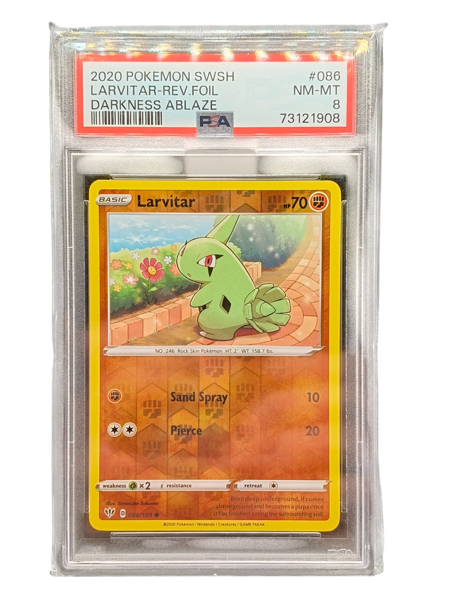 PSA 8 2020 Pokemon SWSH Larvitar-Rev.Foil Darkness Ablaze 086/189