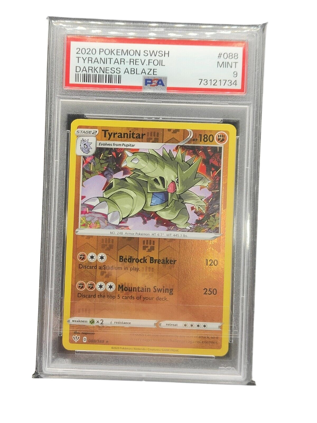 PSA 9 2020 Pokemon SWSH Tyranitar-Holo Darkness Ablaze 088/189