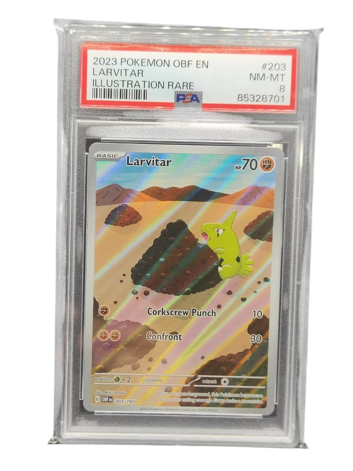 PSA 8 Pokémon TCG Larvitar Sv03: Obsidian Flames 203/197 Holo Illustration Rare