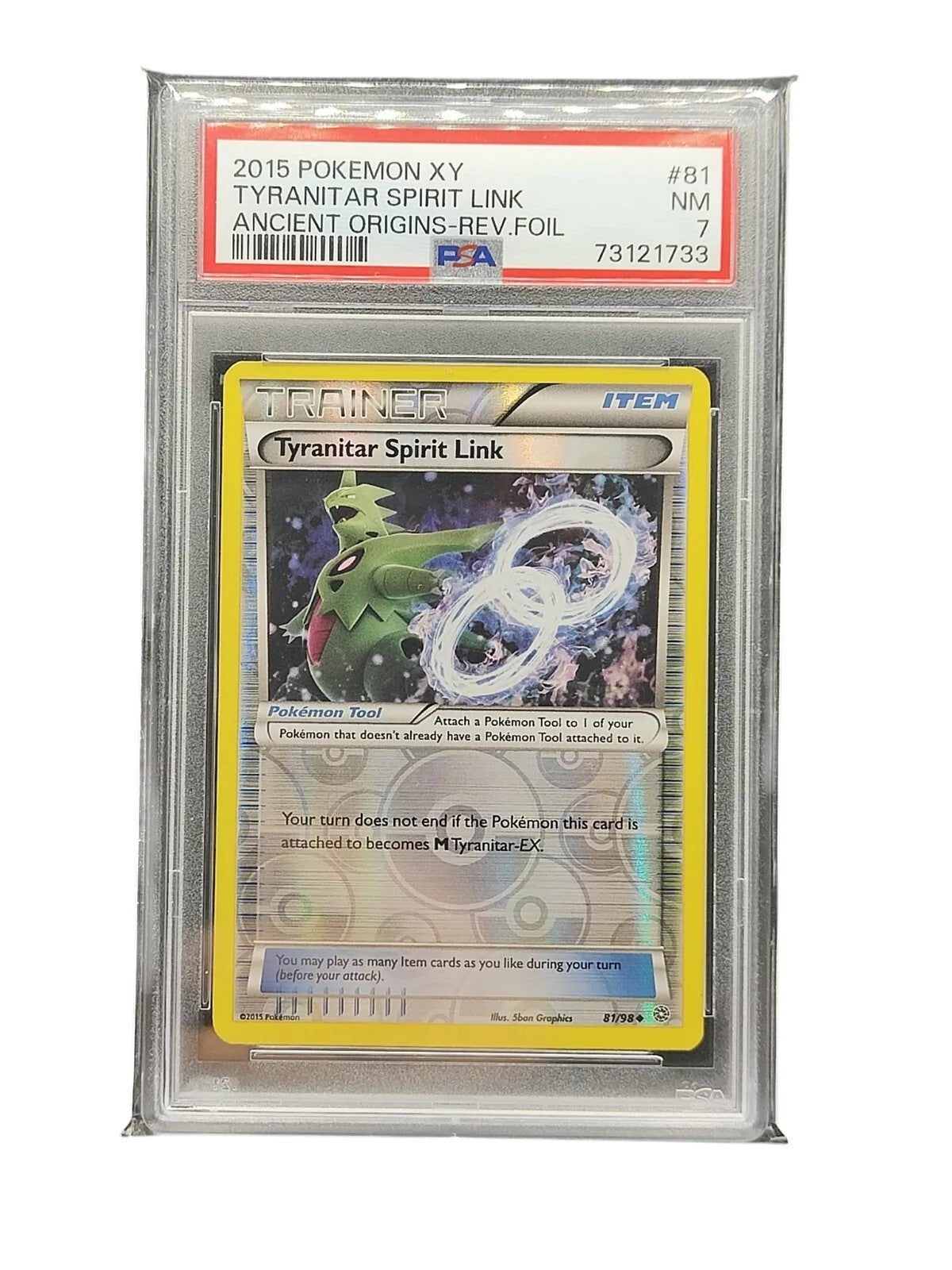 PSA 7 Pokémon TCG Tyranitar Spirit Link Ancient Origins 81/98 Reverse Holo