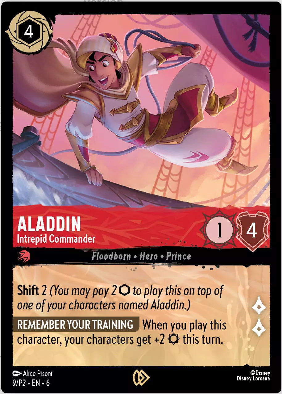 Disney Lorcana TCG – Aladdin, Intrepid Commander 9/P2 – Cold Foil Promo Card