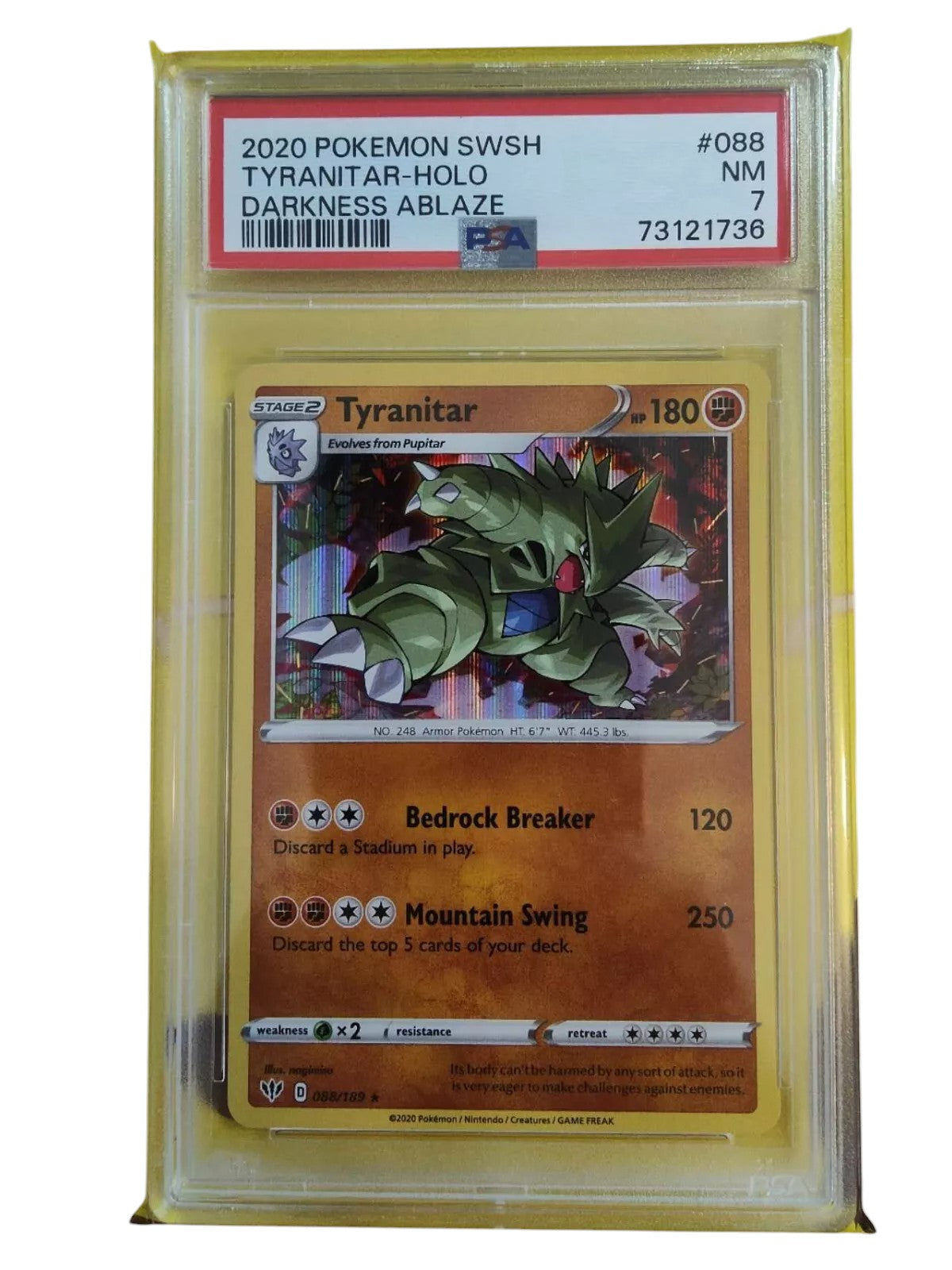 2020 Pokemon SWSH Tyranitar-Holo Darkness Ablaze 088/189 PSA 7