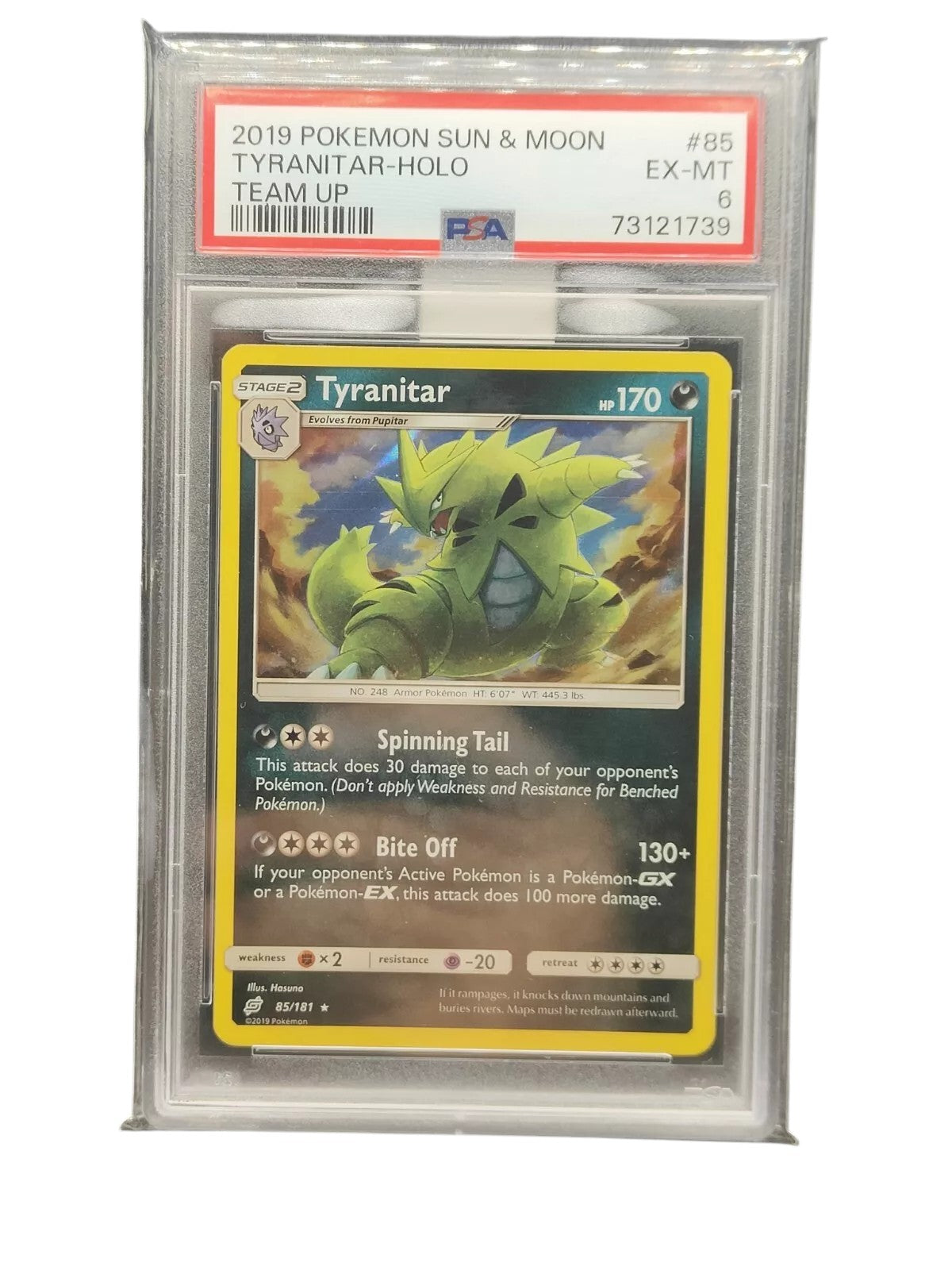 PSA 6 Pokémon TCG Tyranitar Sun & Moon - Team Up 85/181 Holo Rare