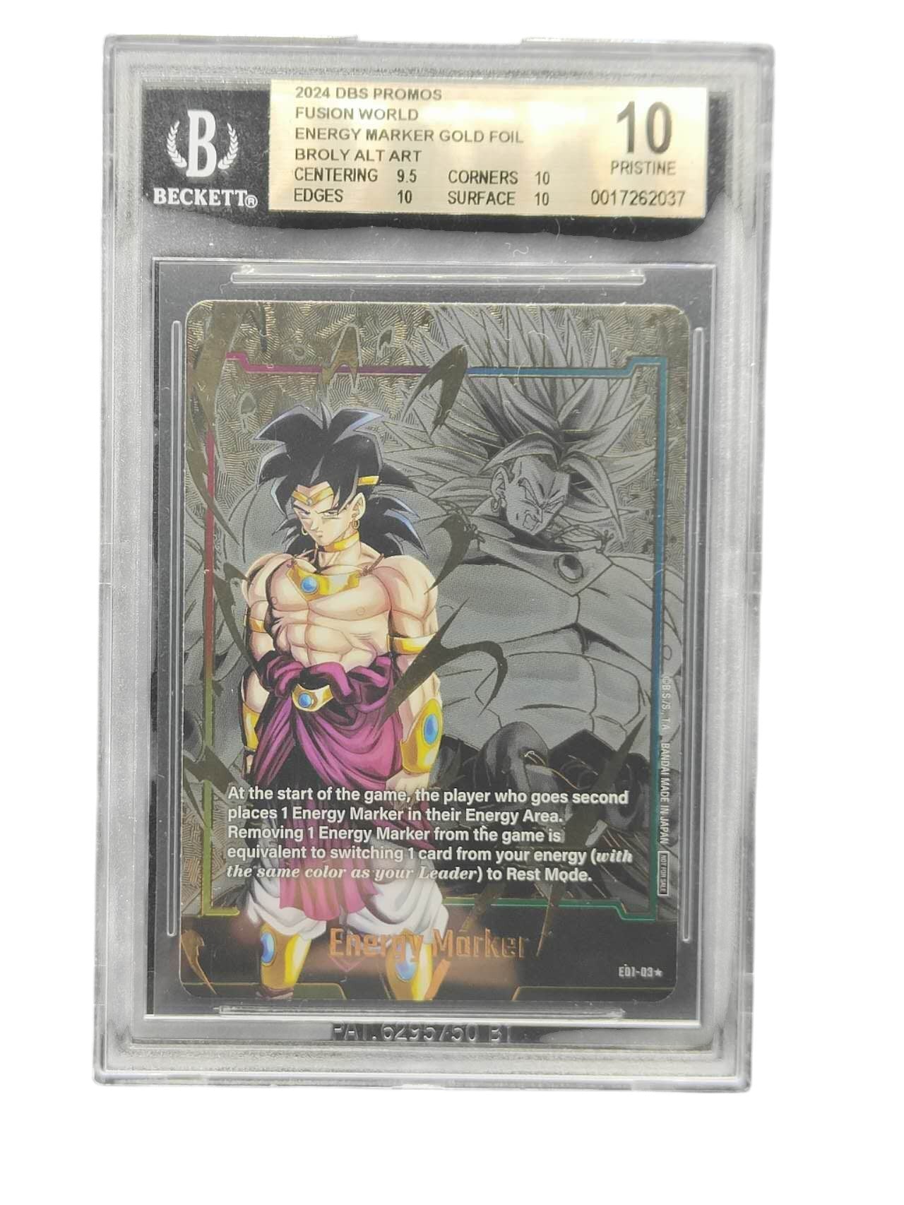 BGS 10 Pristine Broly Gold Energy Marker E01-03 Dragon Ball Super Fusion World
