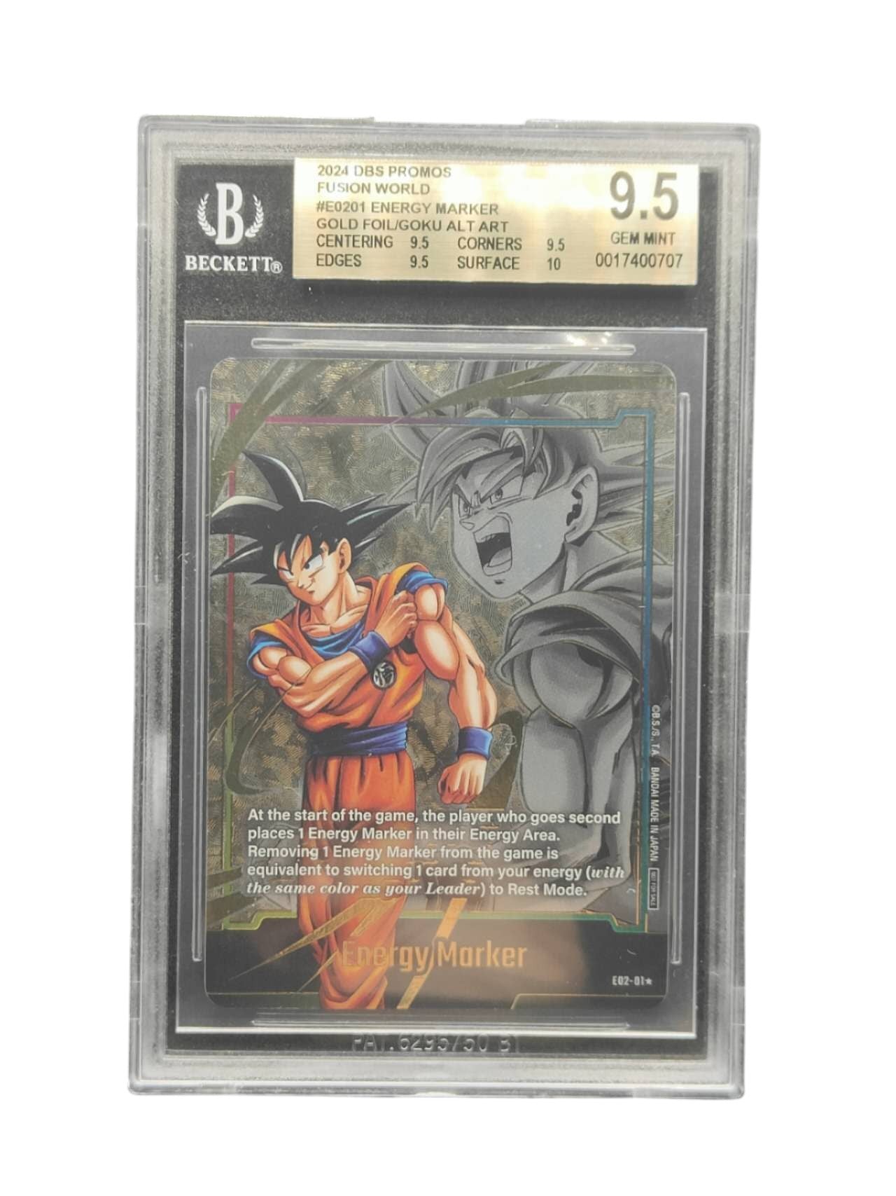 BGS 9.5 2024 DBS Promos Fusion World Gold Foil Energy Marker Goku Alt Art E02-01