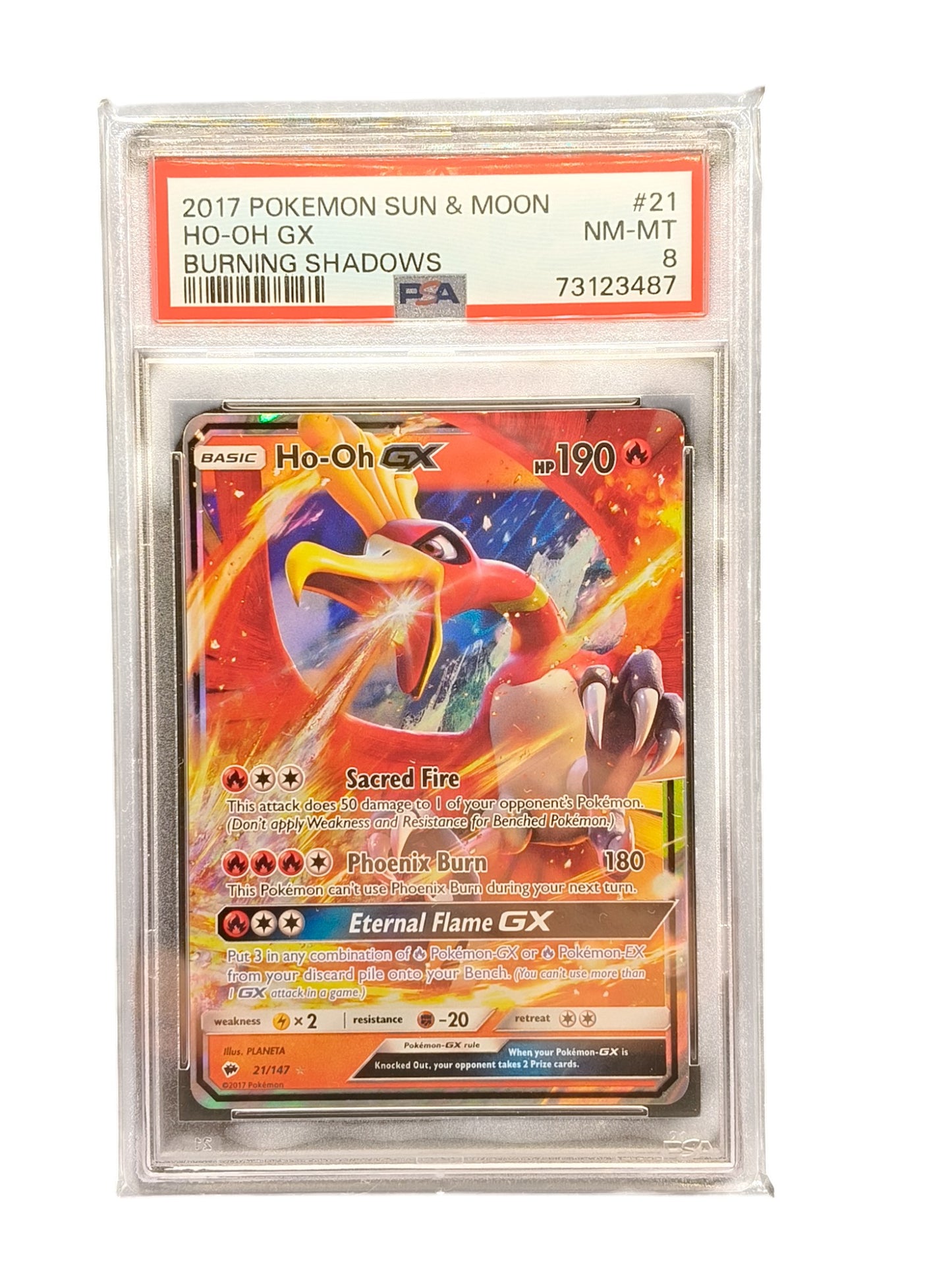 PSA 8 Ho-Oh GX 21/147 Ultra Rare Sun & Moon 2017 Burning Shadows Pokemon TCG