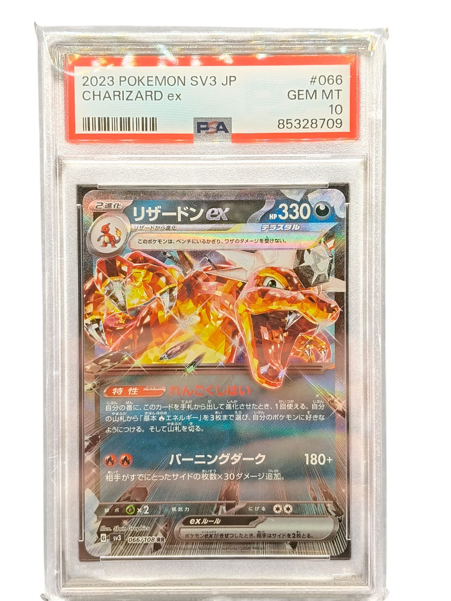 PSA 10 Charizard EX 066/108 SV3 Ruler of the Black Flame Pokemon Card Japanese