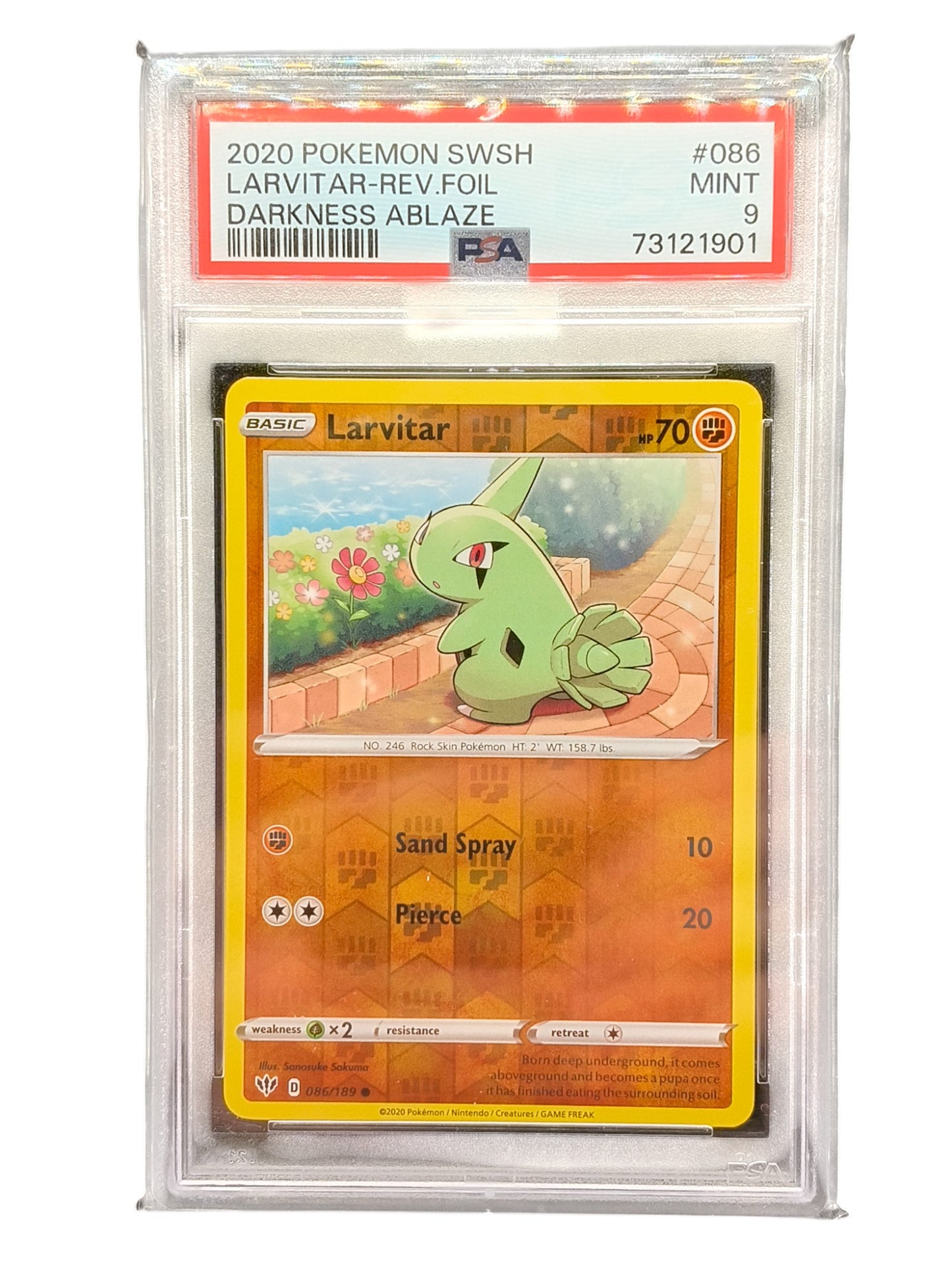 PSA 9 2020 Pokemon SWSH Larvitar-Rev.Foil Darkness Ablaze 086/189