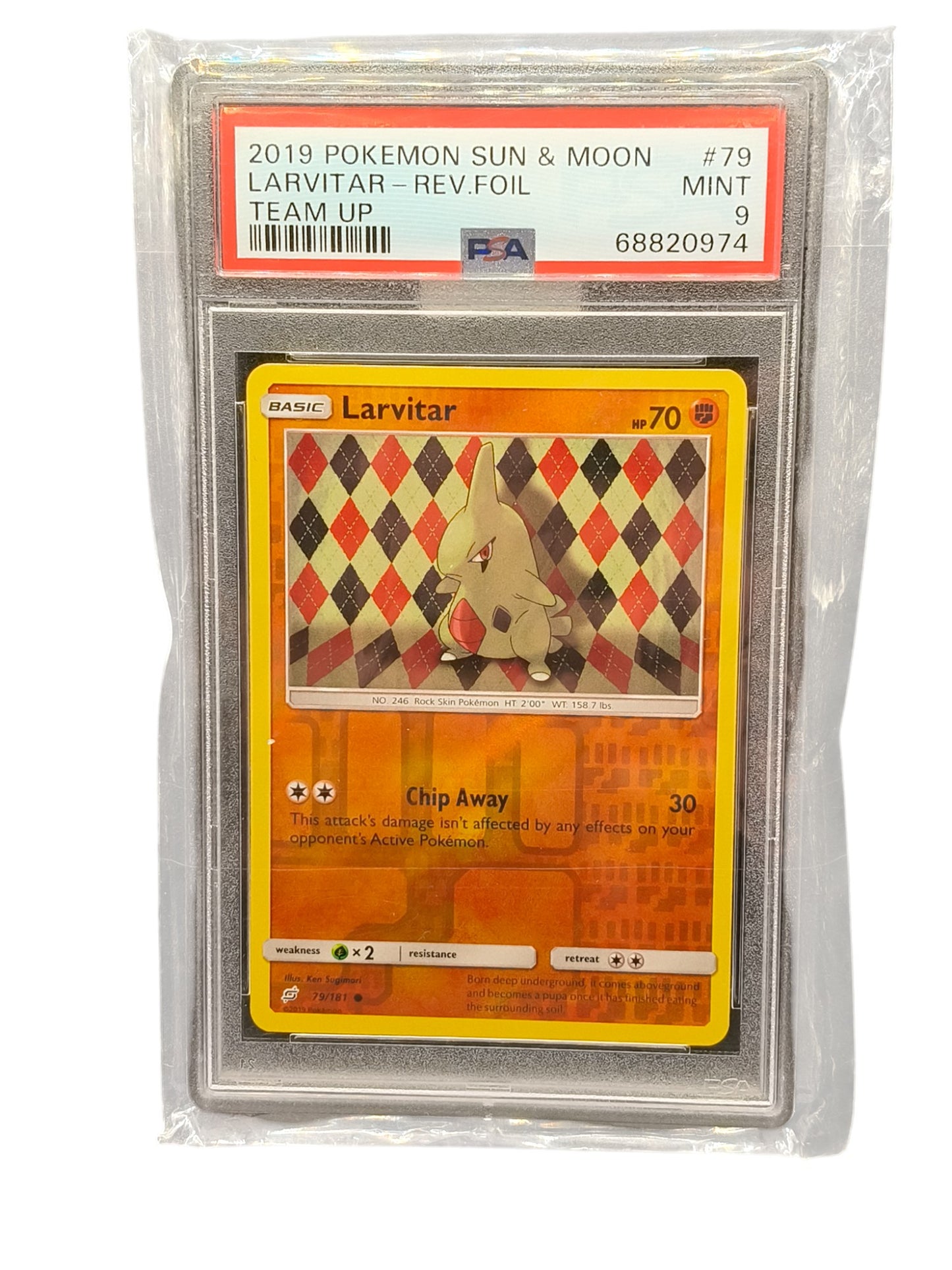 PSA 9 Pokémon TCG Larvitar Sun & Moon - Team Up 79/181 Reverse Foil Holo