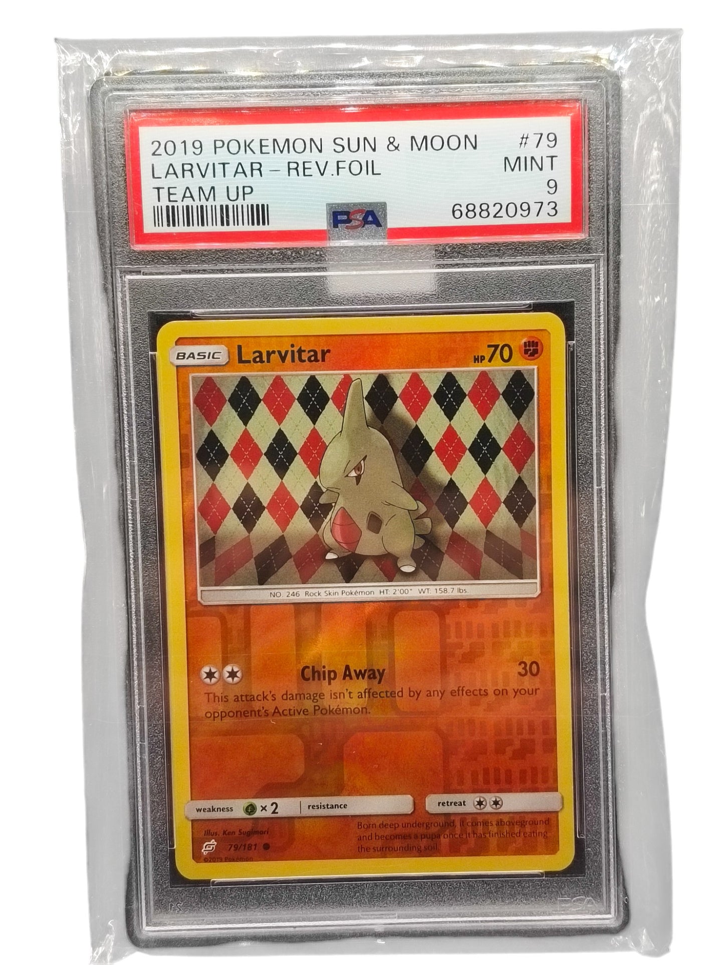 PSA 9 Pokémon TCG Larvitar Sun & Moon - Team Up 79/181 Reverse Foil Holo