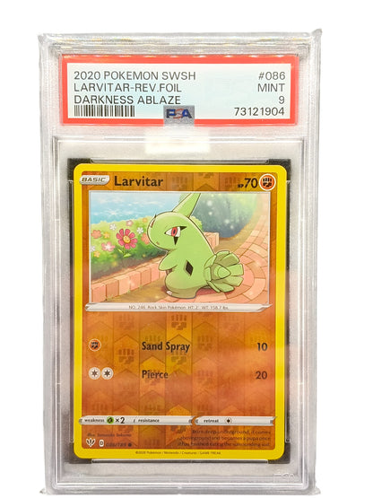 PSA 9 2020 Pokemon SWSH Larvitar-Rev.Foil Darkness Ablaze 086/189