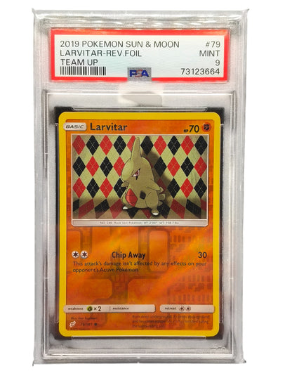 PSA 9 Pokémon TCG Larvitar Sun & Moon - Team Up 79/181 Reverse Foil Holo