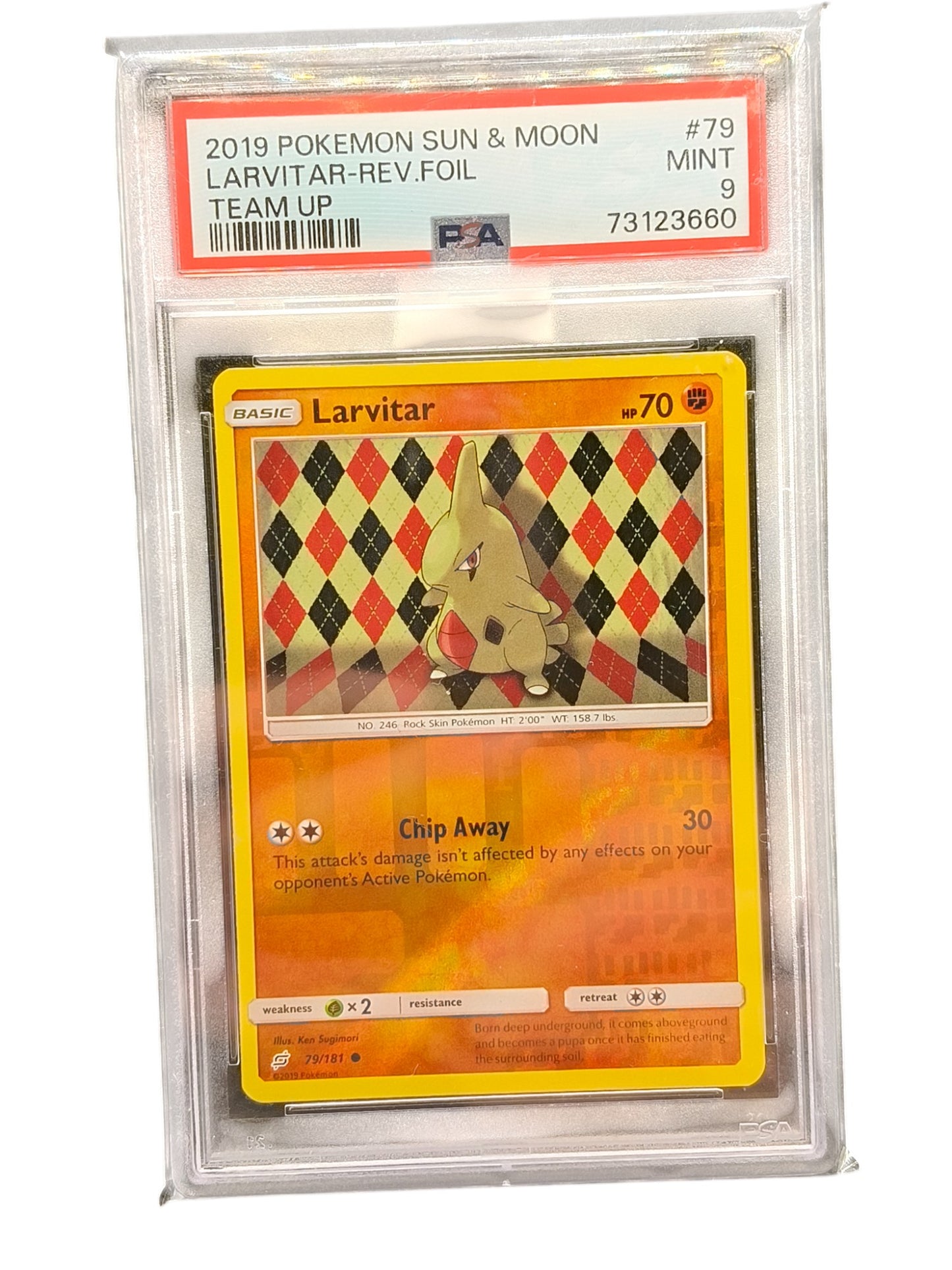 PSA 9 Pokémon TCG Larvitar Sun & Moon - Team Up 79/181 Reverse Foil Holo