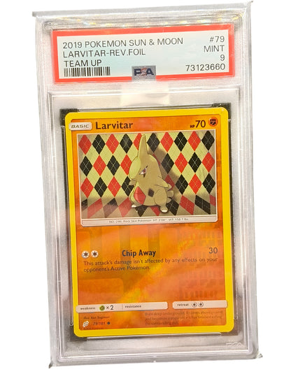 PSA 9 Pokémon TCG Larvitar Sun & Moon - Team Up 79/181 Reverse Foil Holo