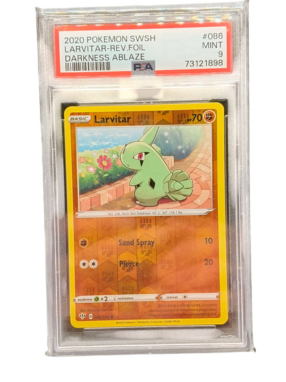 PSA 9 2020 Pokemon SWSH Larvitar-Rev.Foil Darkness Ablaze 086/189