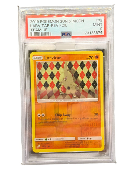 PSA 9 Pokémon TCG Larvitar Sun & Moon - Team Up 79/181 Reverse Foil Holo