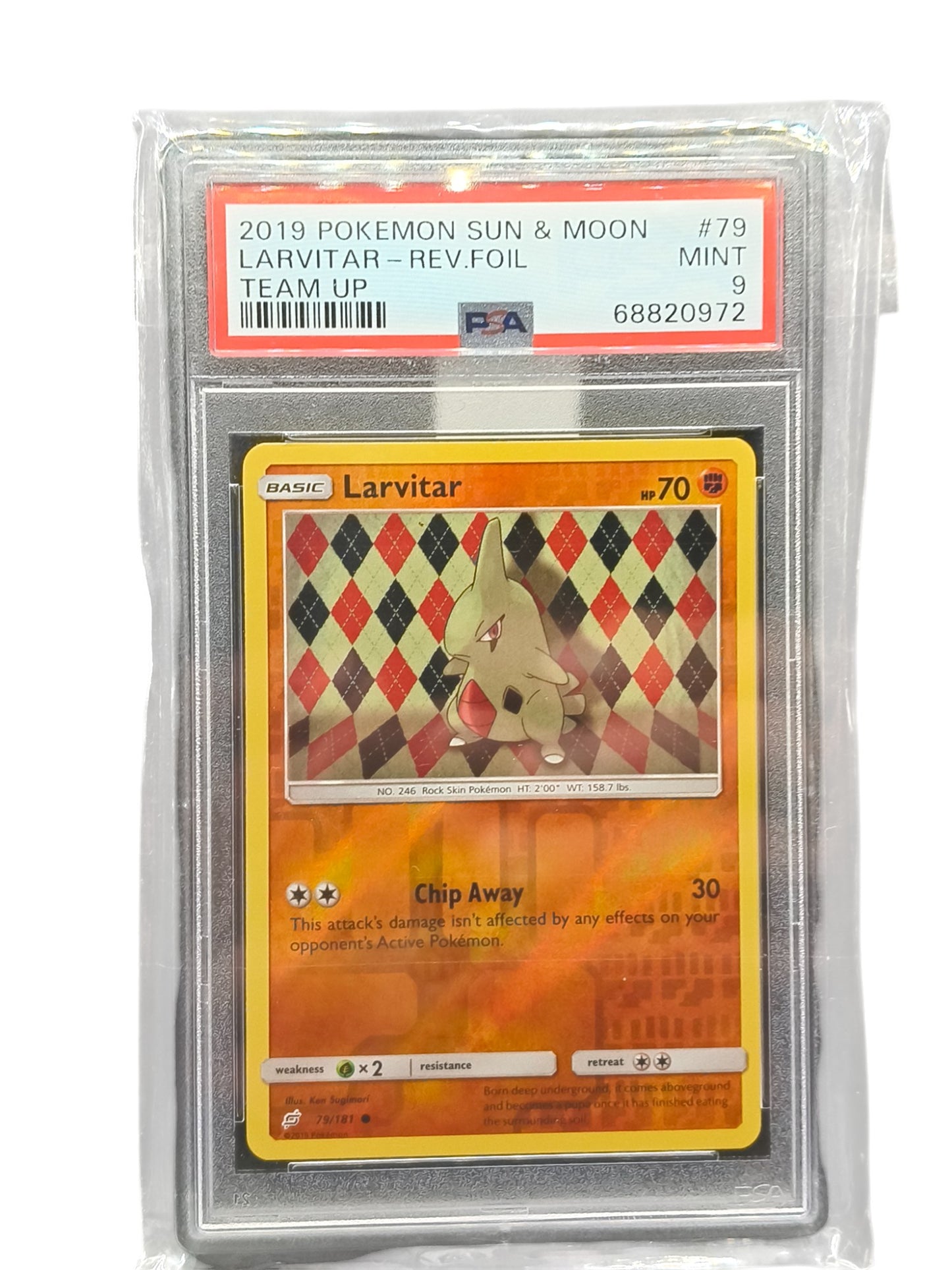 PSA 9 Pokémon TCG Larvitar Sun & Moon - Team Up 79/181 Reverse Foil Holo
