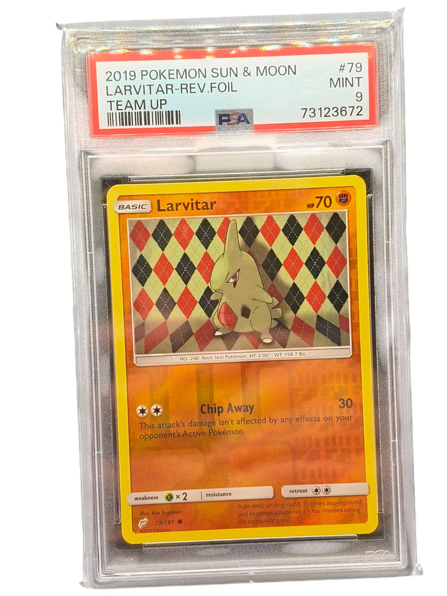 PSA 9 Pokémon TCG Larvitar Sun & Moon - Team Up 79/181 Reverse Foil Holo