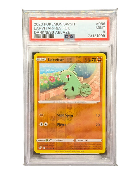 PSA 9 2020 Pokemon SWSH Larvitar-Rev.Foil Darkness Ablaze 086/189