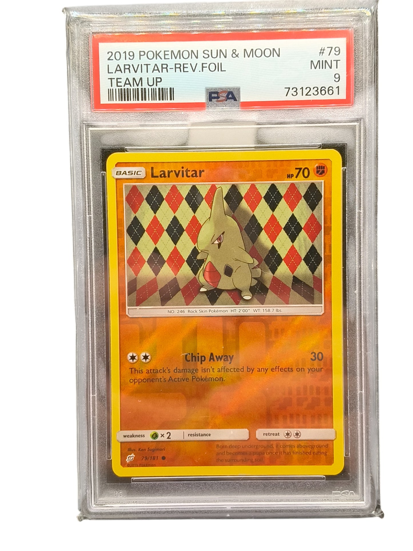 PSA 9 Pokémon TCG Larvitar Sun & Moon - Team Up 79/181 Reverse Foil Holo