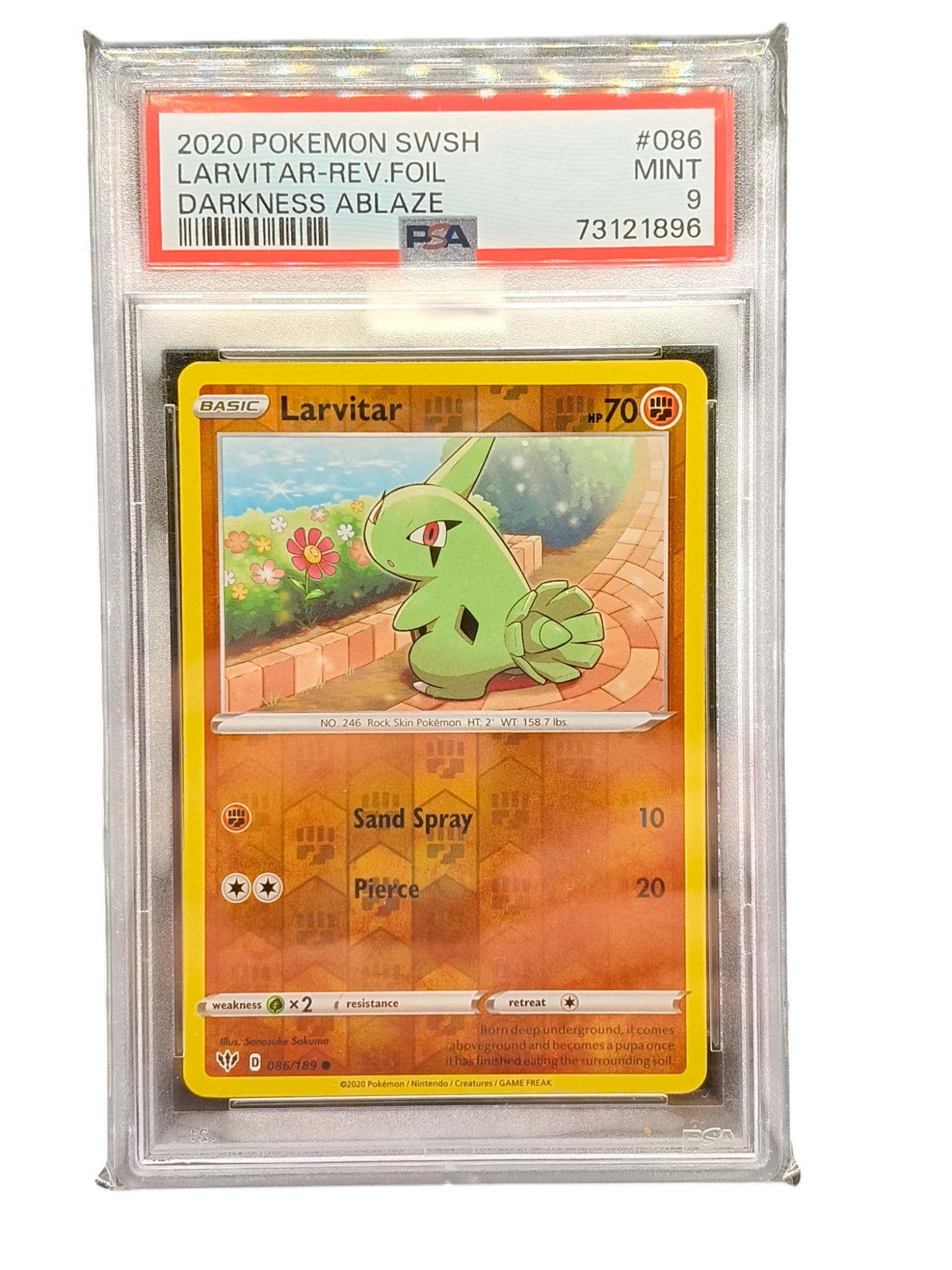 PSA 9 2020 Pokemon SWSH Larvitar-Rev.Foil Darkness Ablaze 086/189