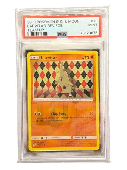 PSA 9 Pokémon TCG Larvitar Sun & Moon - Team Up 79/181 Reverse Foil Holo