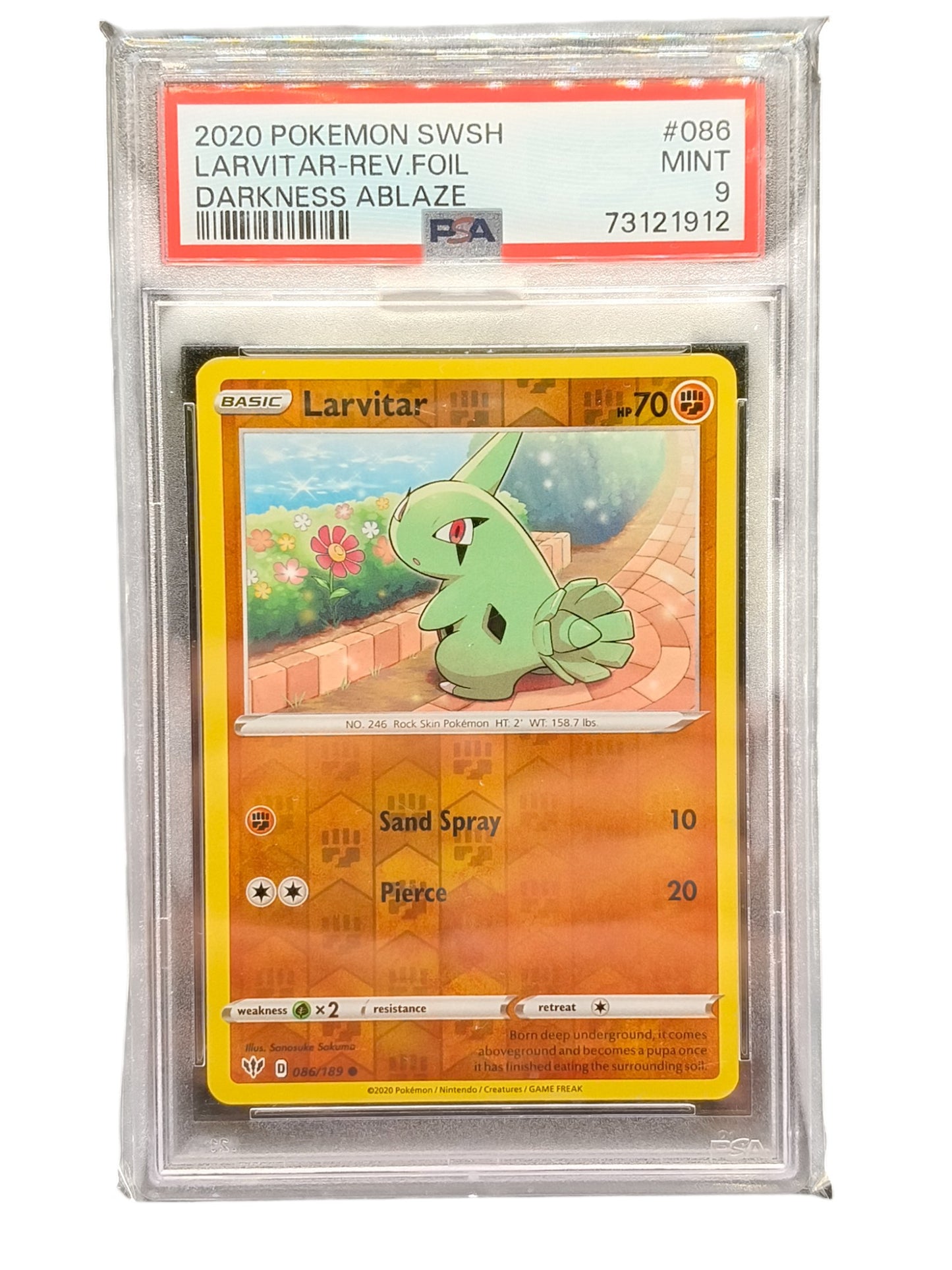 PSA 9 2020 Pokemon SWSH Larvitar-Rev.Foil Darkness Ablaze 086/189