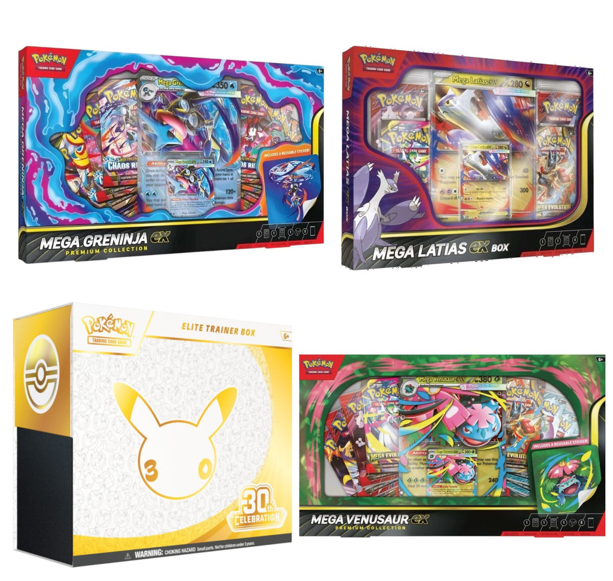 Pokemon TCG 30th Celebration Elite Trainer Box + Mega Latias ex Box+Mega Greninja EX Premium Collection Box+Mega Venusaur ex Premium Collection Box