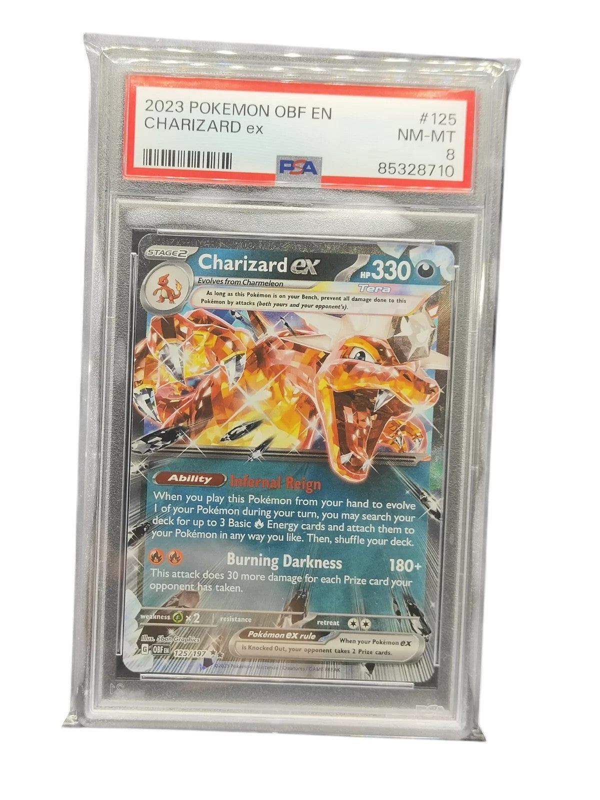 PSA 8 Pokémon TCG Charizard ex Sv03: Obsidian Flames 125/197 Holo Double Rare