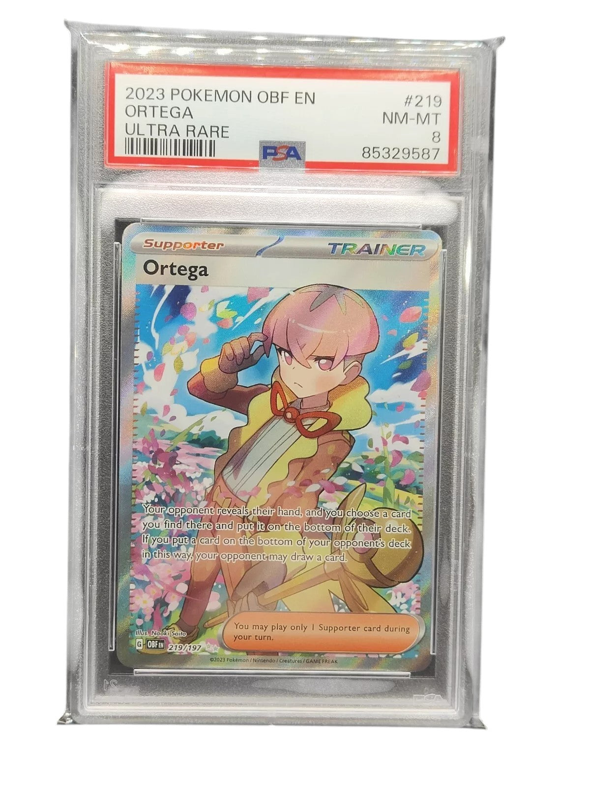 PSA 8 Pokémon TCG Ortega Sv03: Obsidian Flames 219/197 Holo Ultra Rare