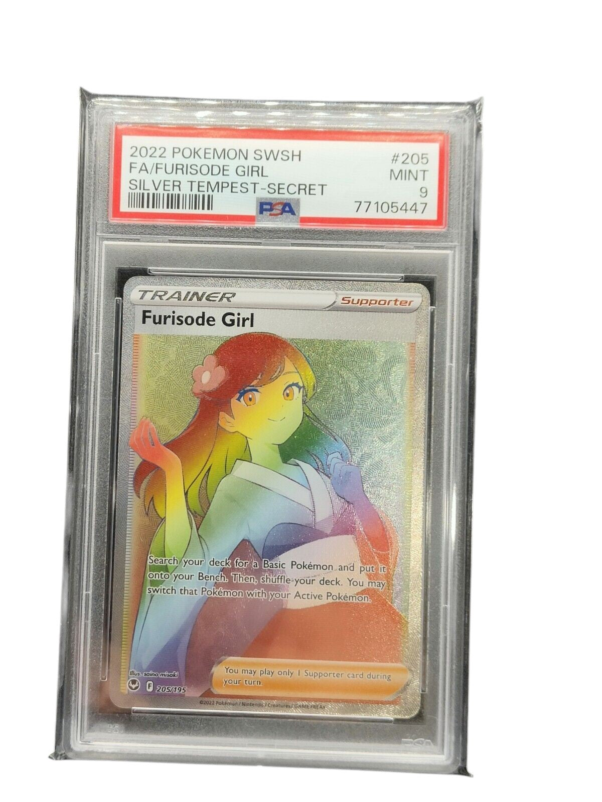 PSA 9 Pokémon TCG Furisode Girl Silver Tempest 205/195 Holo Secret Rare