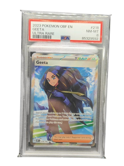PSA 8 Pokémon TCG Geeta Sv03: Obsidian Flames 218/197 Holo Ultra Rare